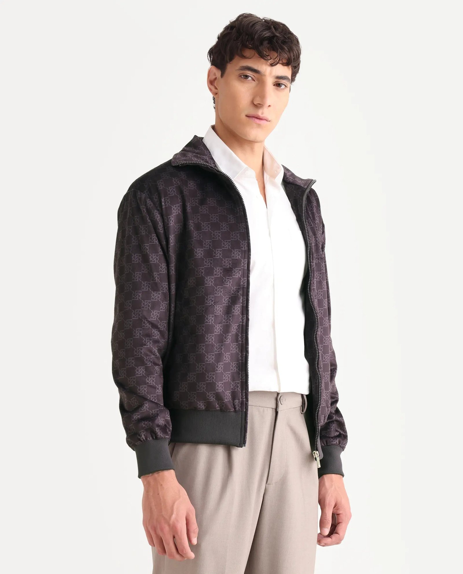 Rare Rabbit Men's Adiso-Dp Dark Brown Polyester Fabric High Neck Regular Fit Geometric Print Jacket - Image 5