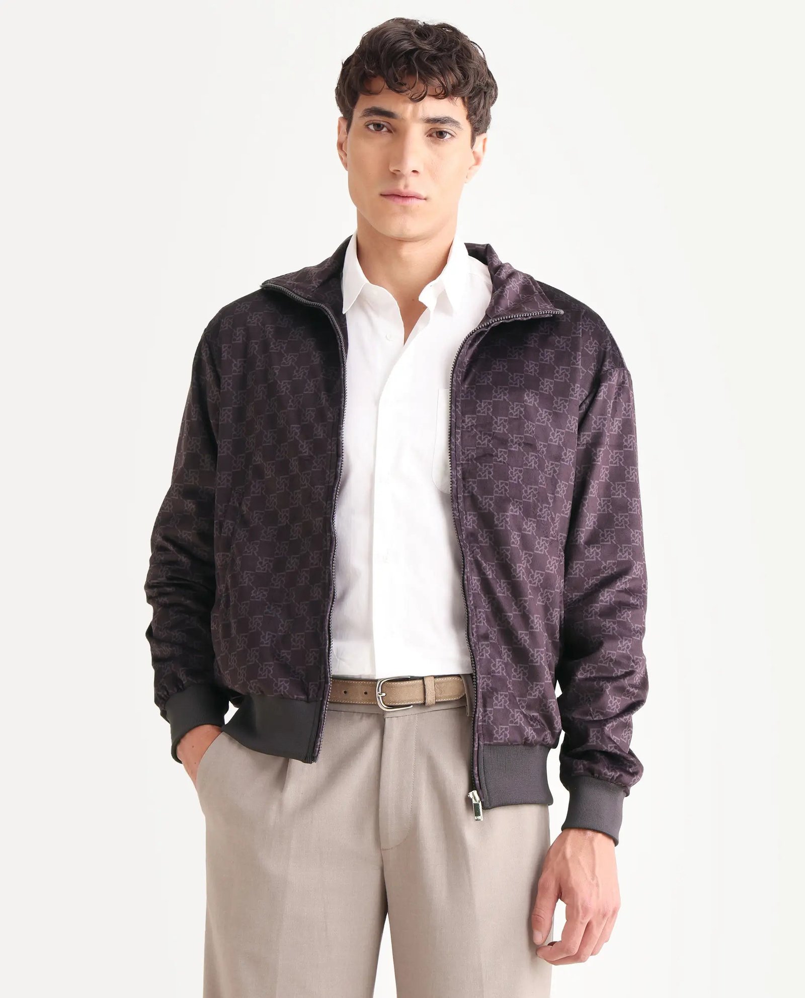 Rare Rabbit Men's Adiso-Dp Dark Brown Polyester Fabric High Neck Regular Fit Geometric Print Jacket - Image 6