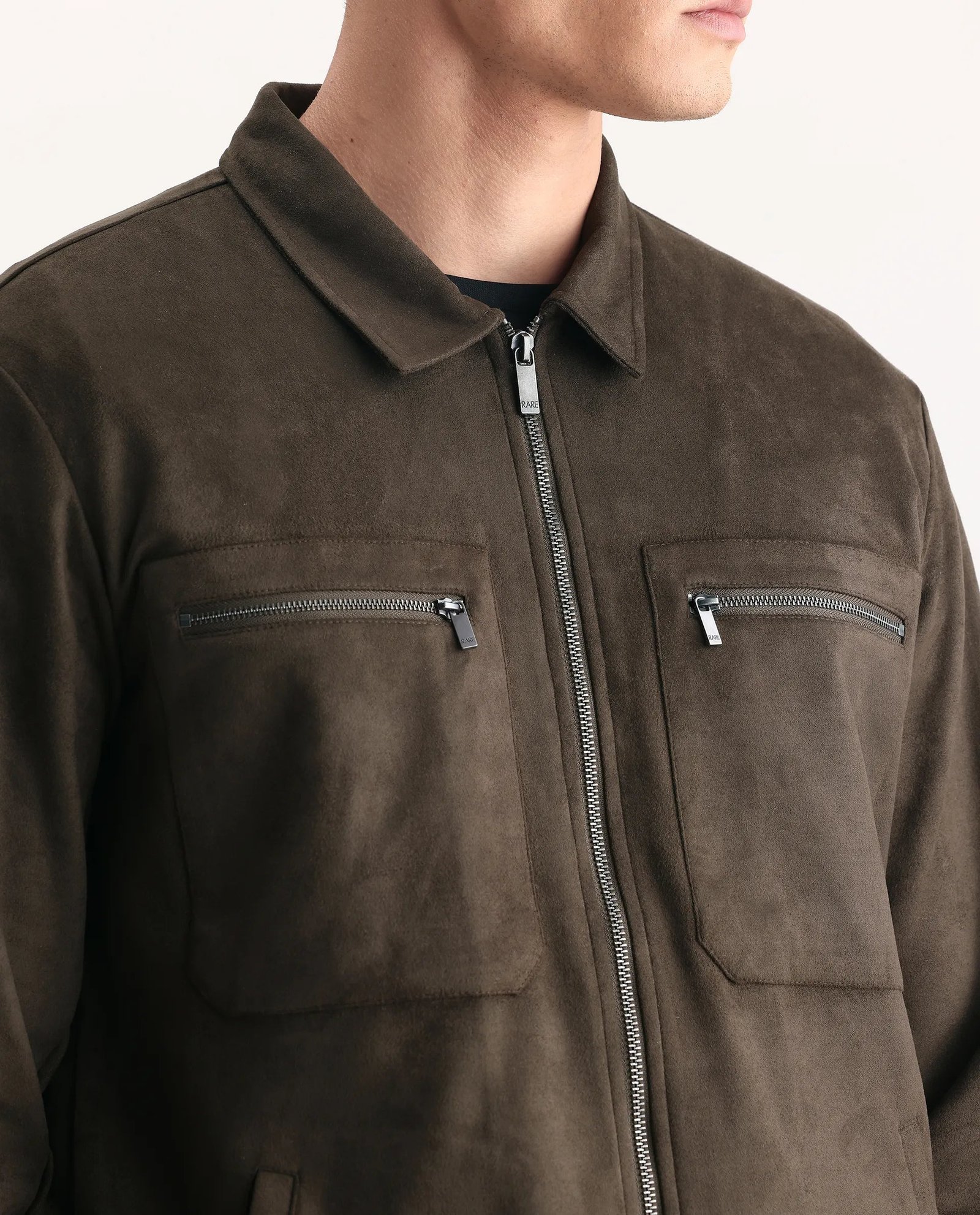 Rare Rabbit Men's Bax-25 Dark Olive Polyester Blend Plain Relaxed Fit Full Sleeve Spread Collar Jacket - Image 3