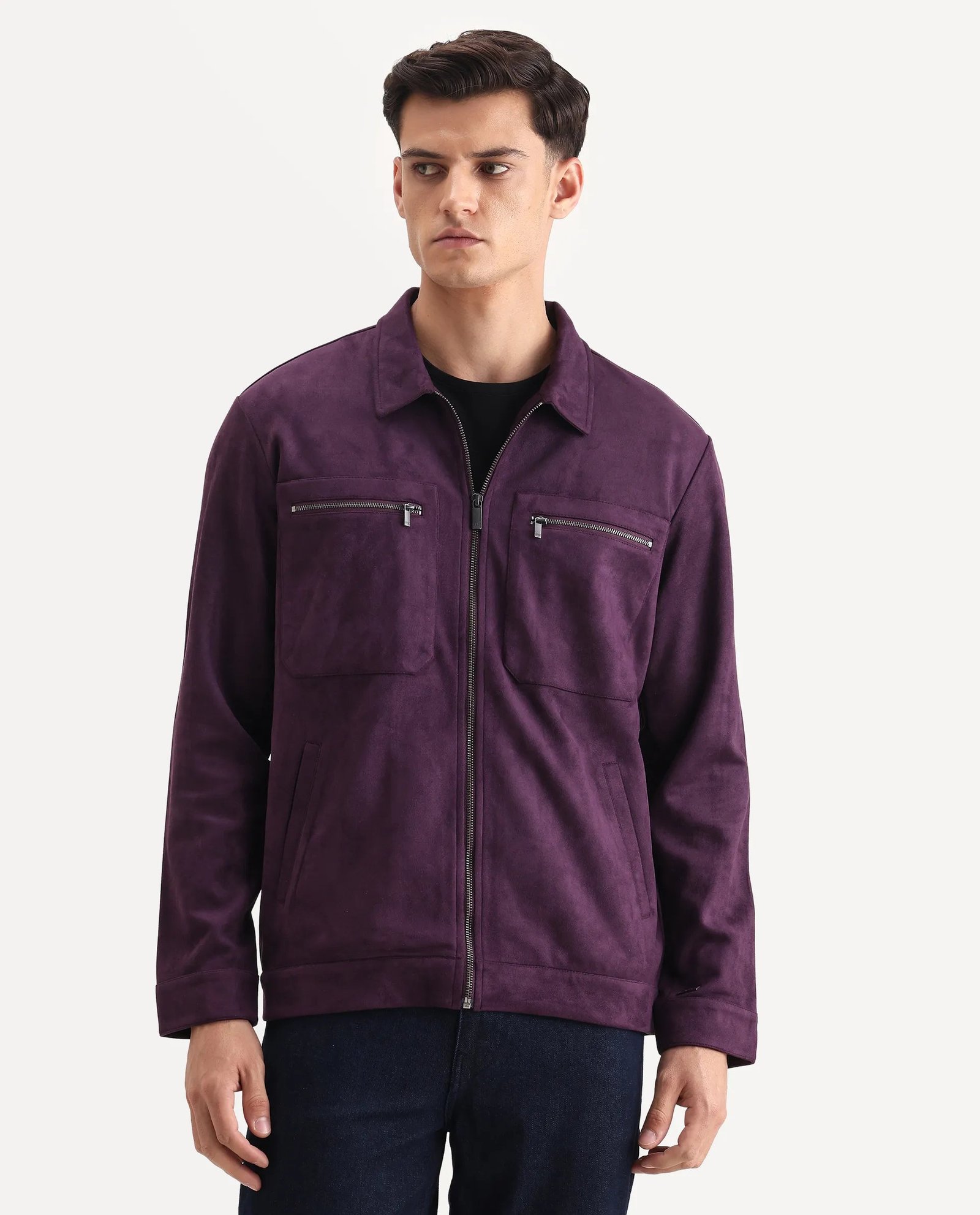 Rare Rabbit Men's Bax-25 Purple Polyester Blend Plain Relaxed Fit Full Sleeve Spread Collar Jacket - Image 4