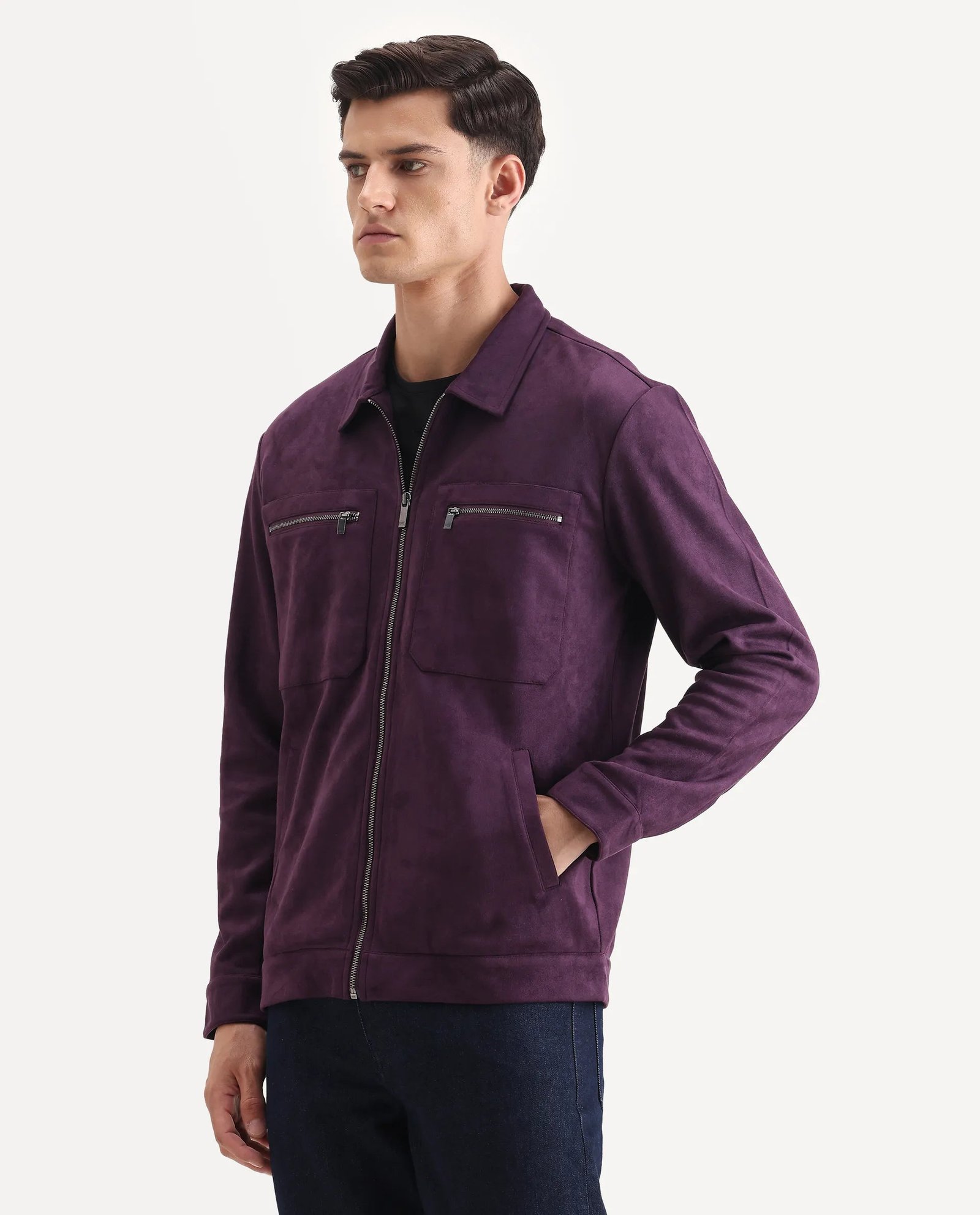 Rare Rabbit Men's Bax-25 Purple Polyester Blend Plain Relaxed Fit Full Sleeve Spread Collar Jacket - Image 5