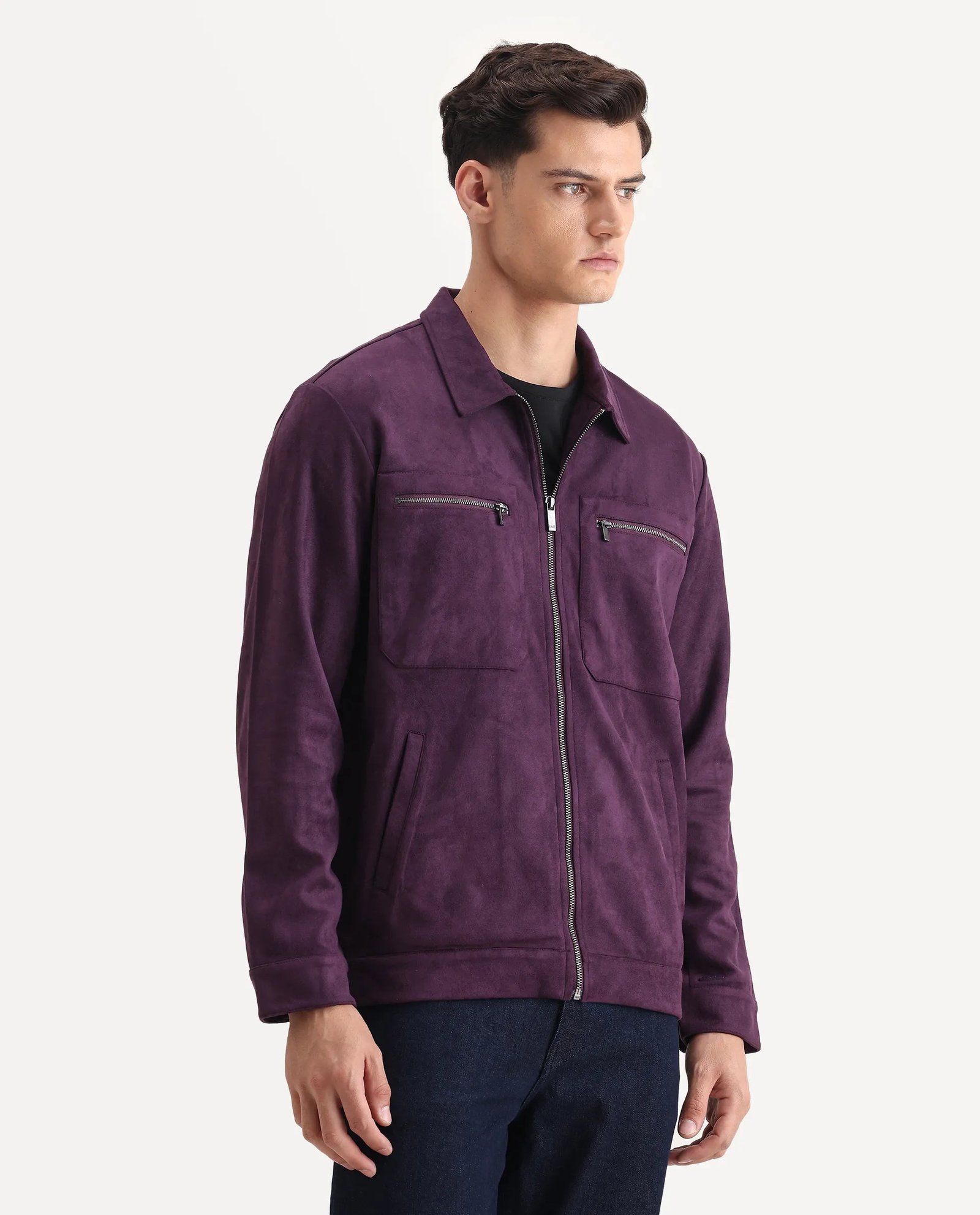 Rare Rabbit Men's Bax-25 Purple Polyester Blend Plain Relaxed Fit Full Sleeve Spread Collar Jacket - Image 6