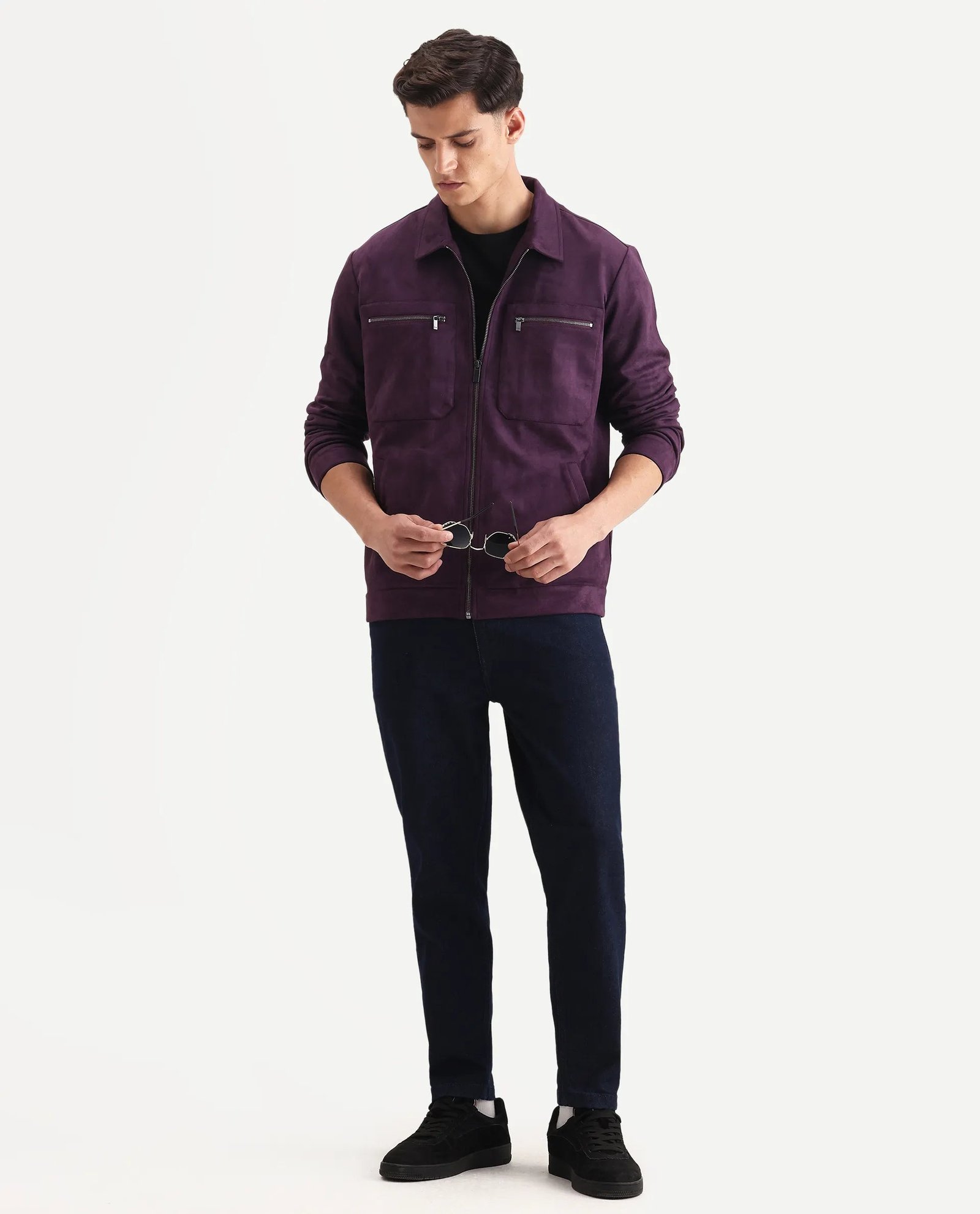 Rare Rabbit Men's Bax-25 Purple Polyester Blend Plain Relaxed Fit Full Sleeve Spread Collar Jacket - Image 2