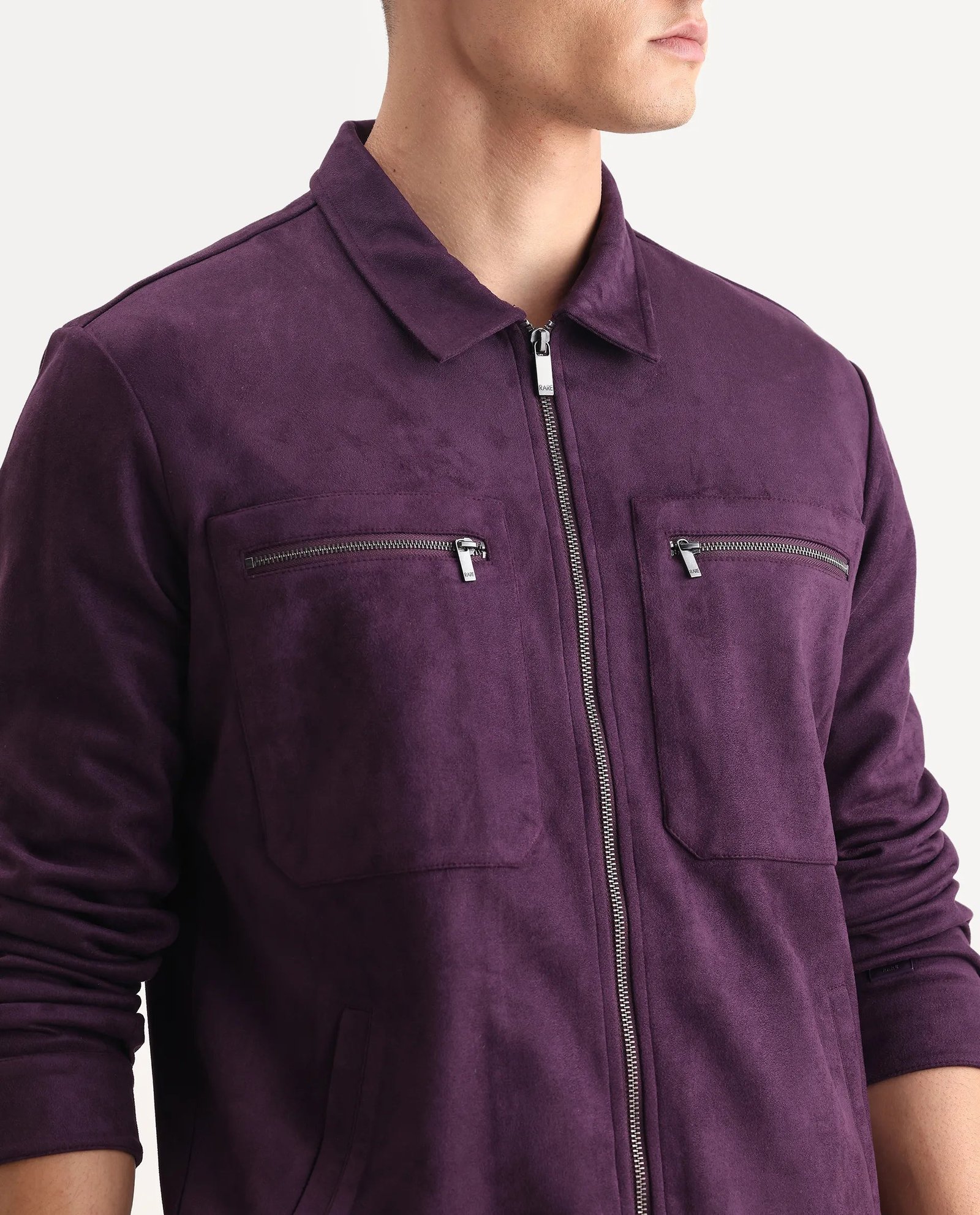 Rare Rabbit Men's Bax-25 Purple Polyester Blend Plain Relaxed Fit Full Sleeve Spread Collar Jacket - Image 3