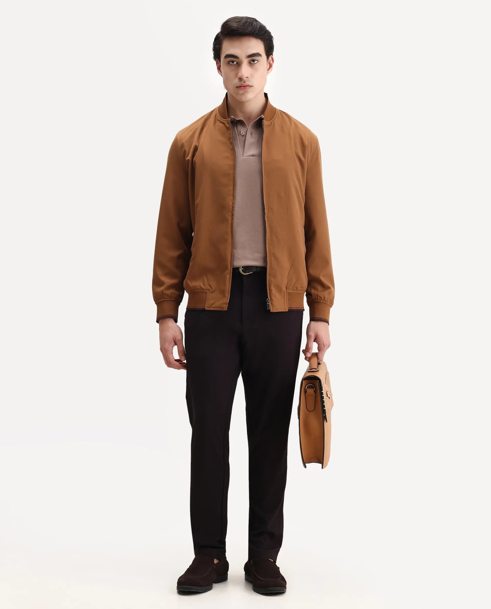 Rare Rabbit Men's Bomto Light Brown Polyester Blend Fabric High Neck Relaxed Plain Jacket - Image 2