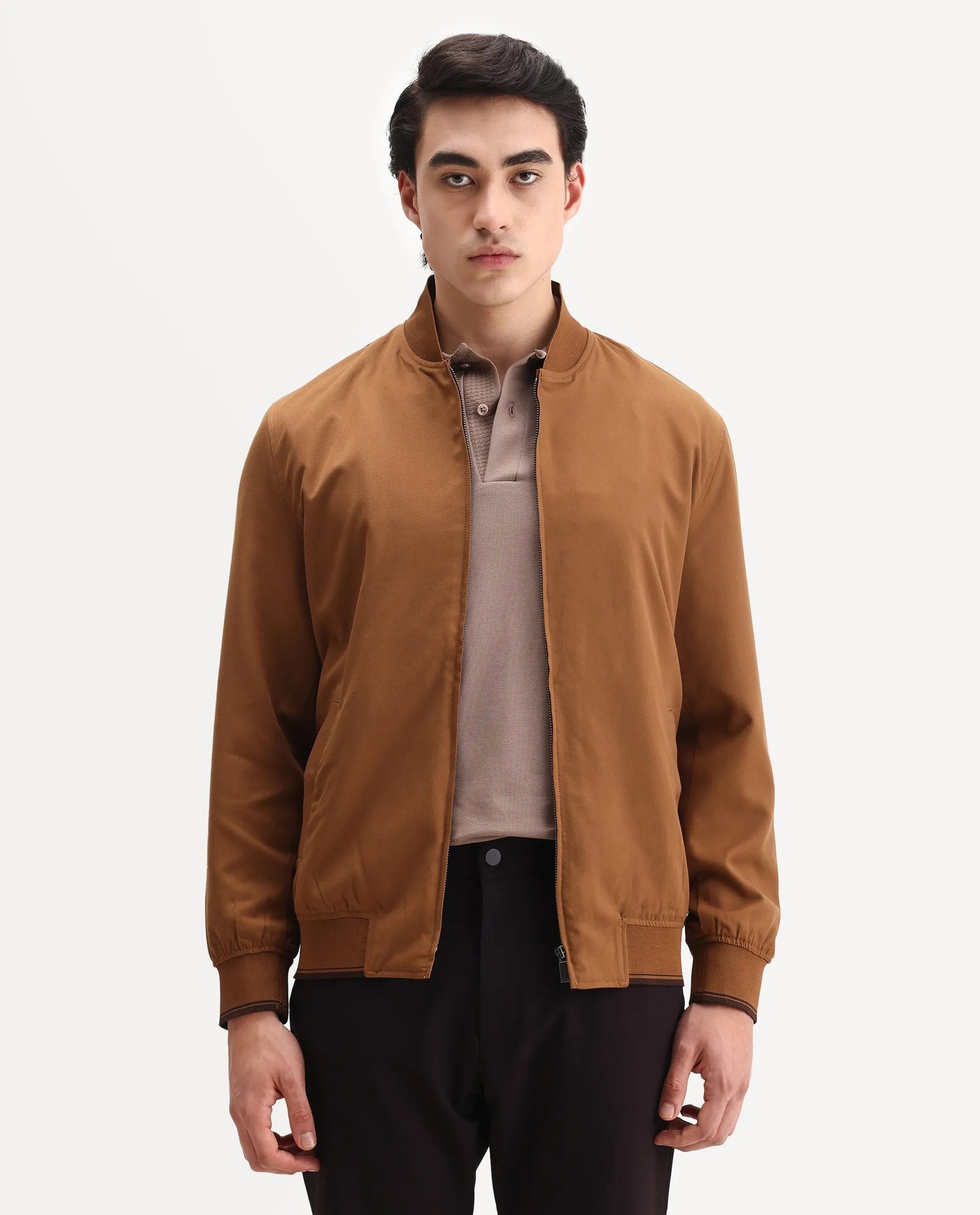 Rare Rabbit Men's Bomto Light Brown Polyester Blend Fabric High Neck Relaxed Plain Jacket - Image 4