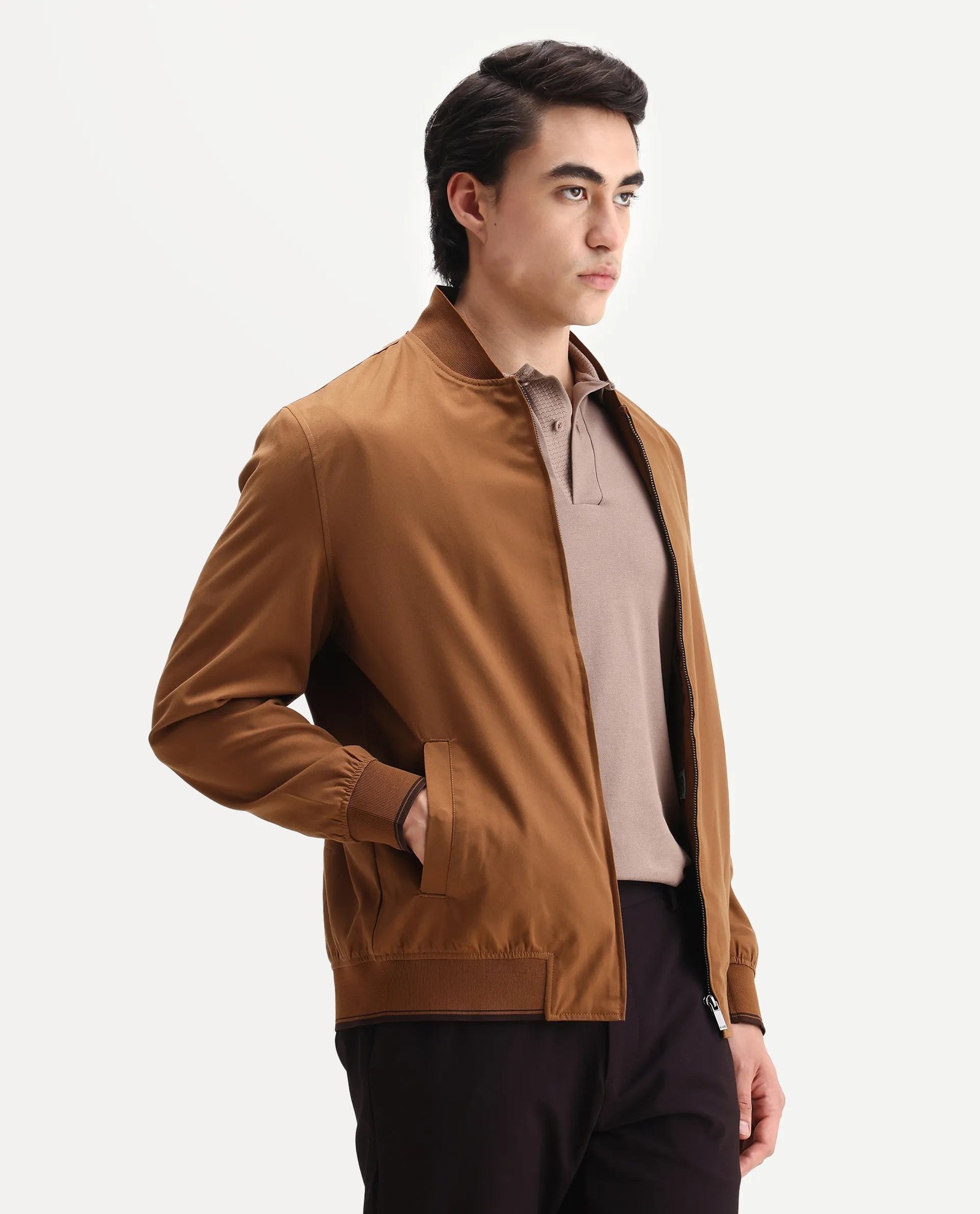 Rare Rabbit Men's Bomto Light Brown Polyester Blend Fabric High Neck Relaxed Plain Jacket - Image 6