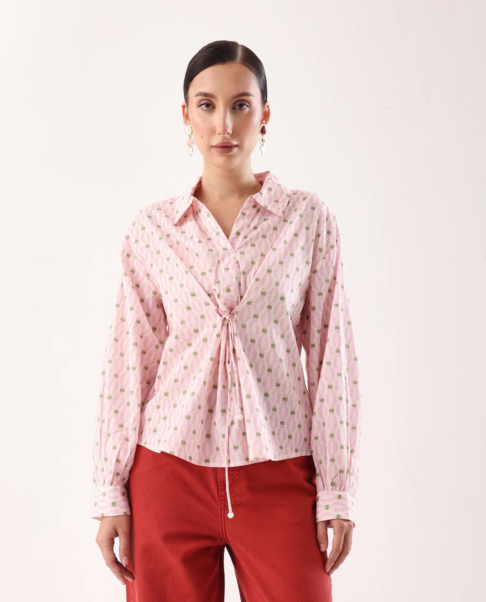 Rareism Women's Eldan Pink Cotton Collared Neck Relaxed Fit Top - Image 3