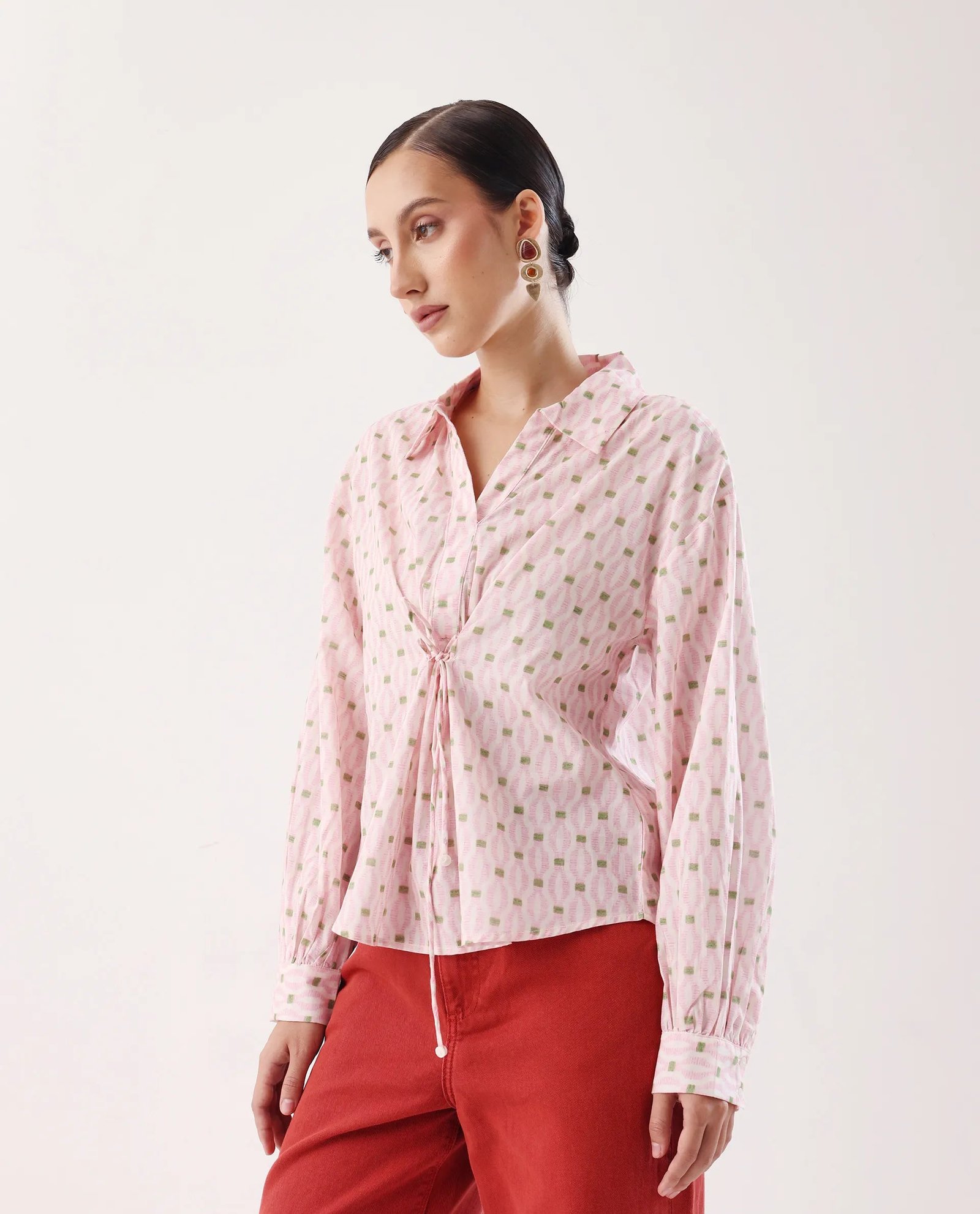 Rareism Women's Eldan Pink Cotton Collared Neck Relaxed Fit Top - Image 4