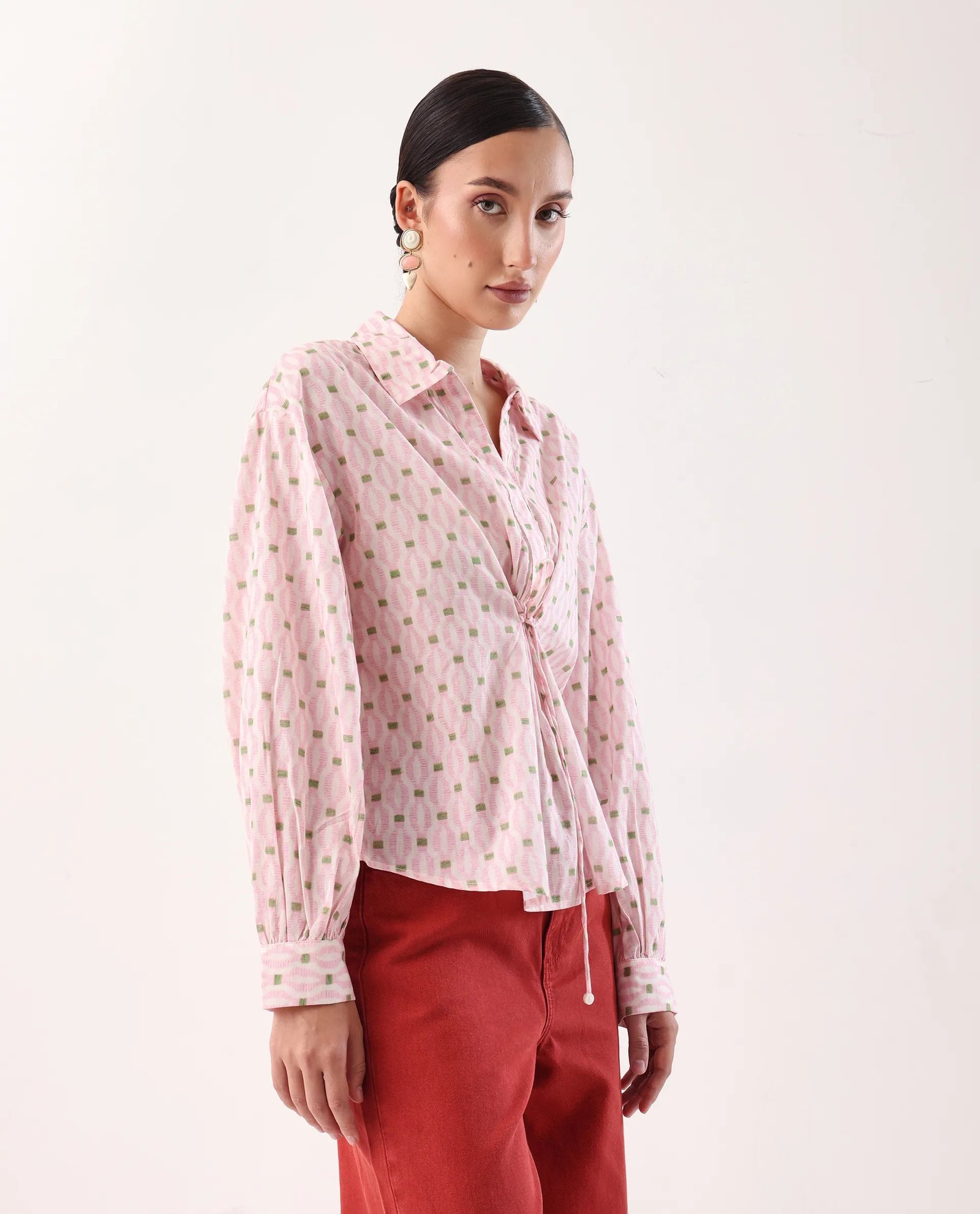 Rareism Women's Eldan Pink Cotton Collared Neck Relaxed Fit Top - Image 5