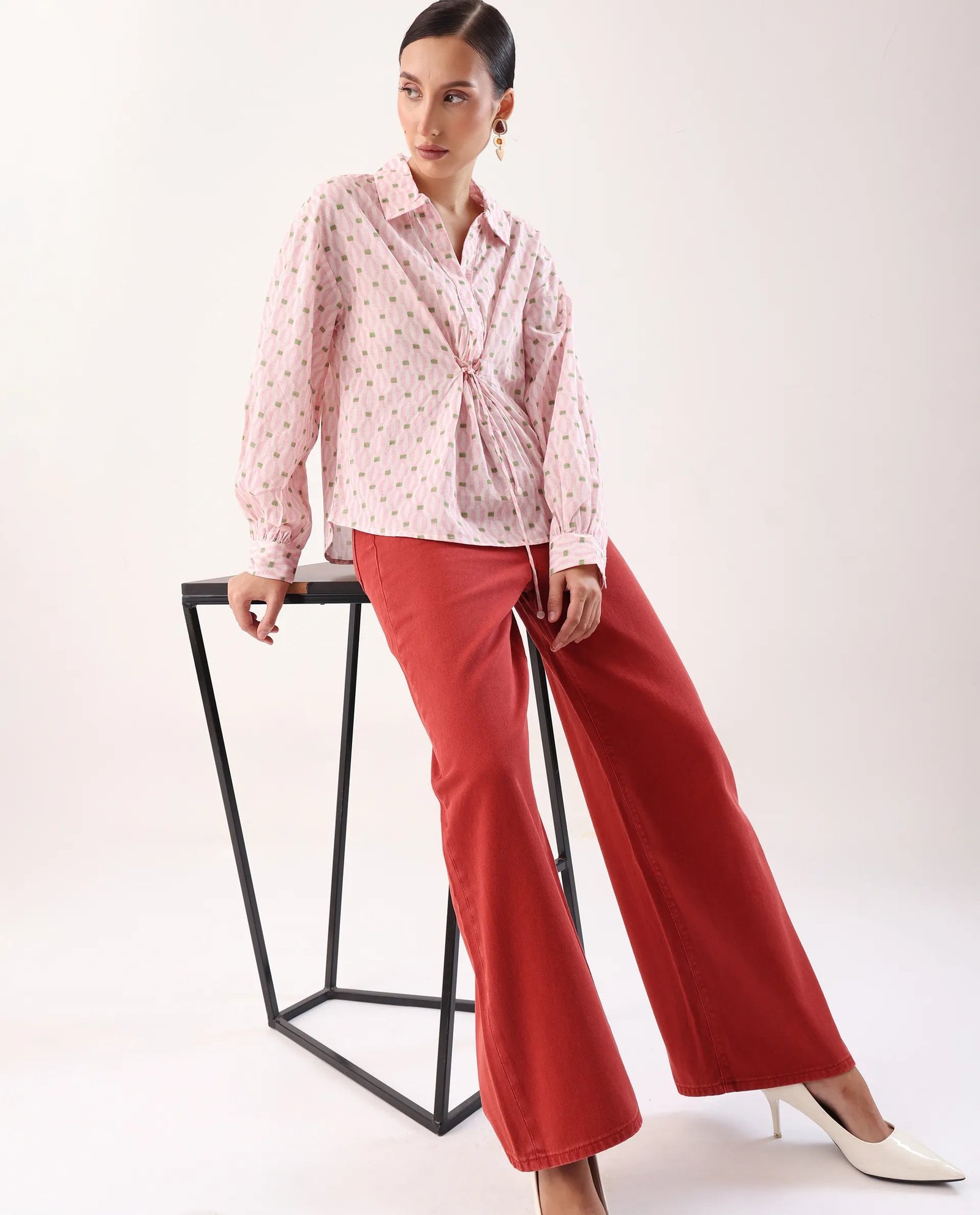 Rareism Women's Eldan Pink Cotton Collared Neck Relaxed Fit Top - Image 2