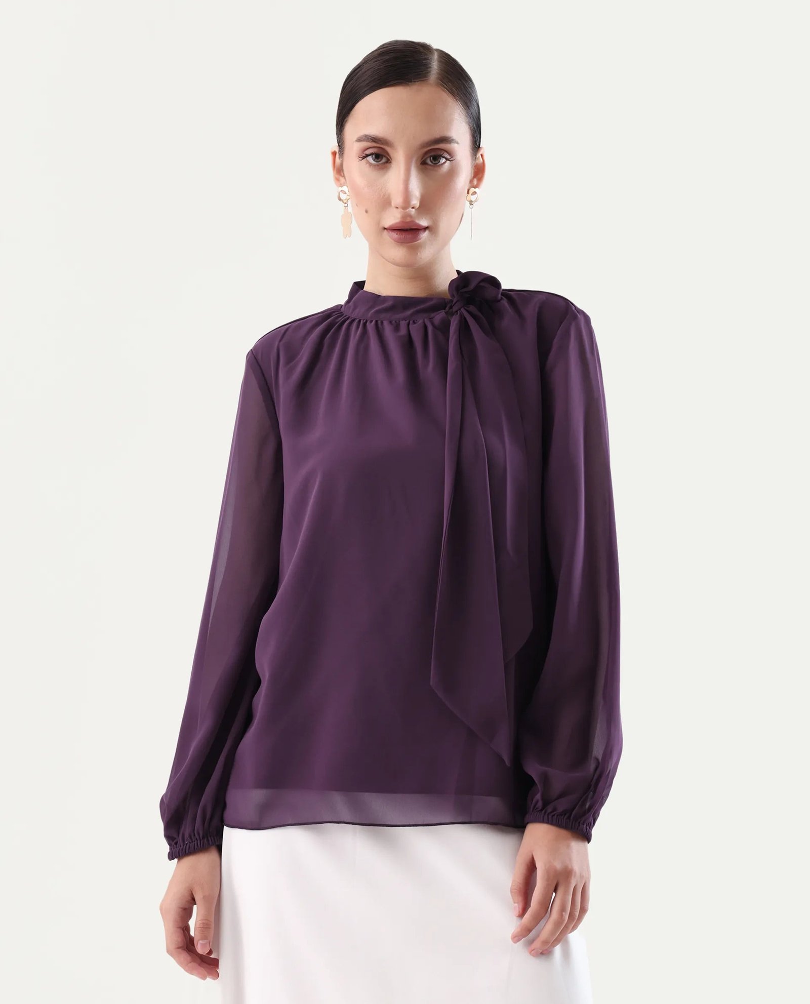 Rareism Women's Elden Maroon Polyester Tie-Up Neck Regular Fit Plain Top - Image 4