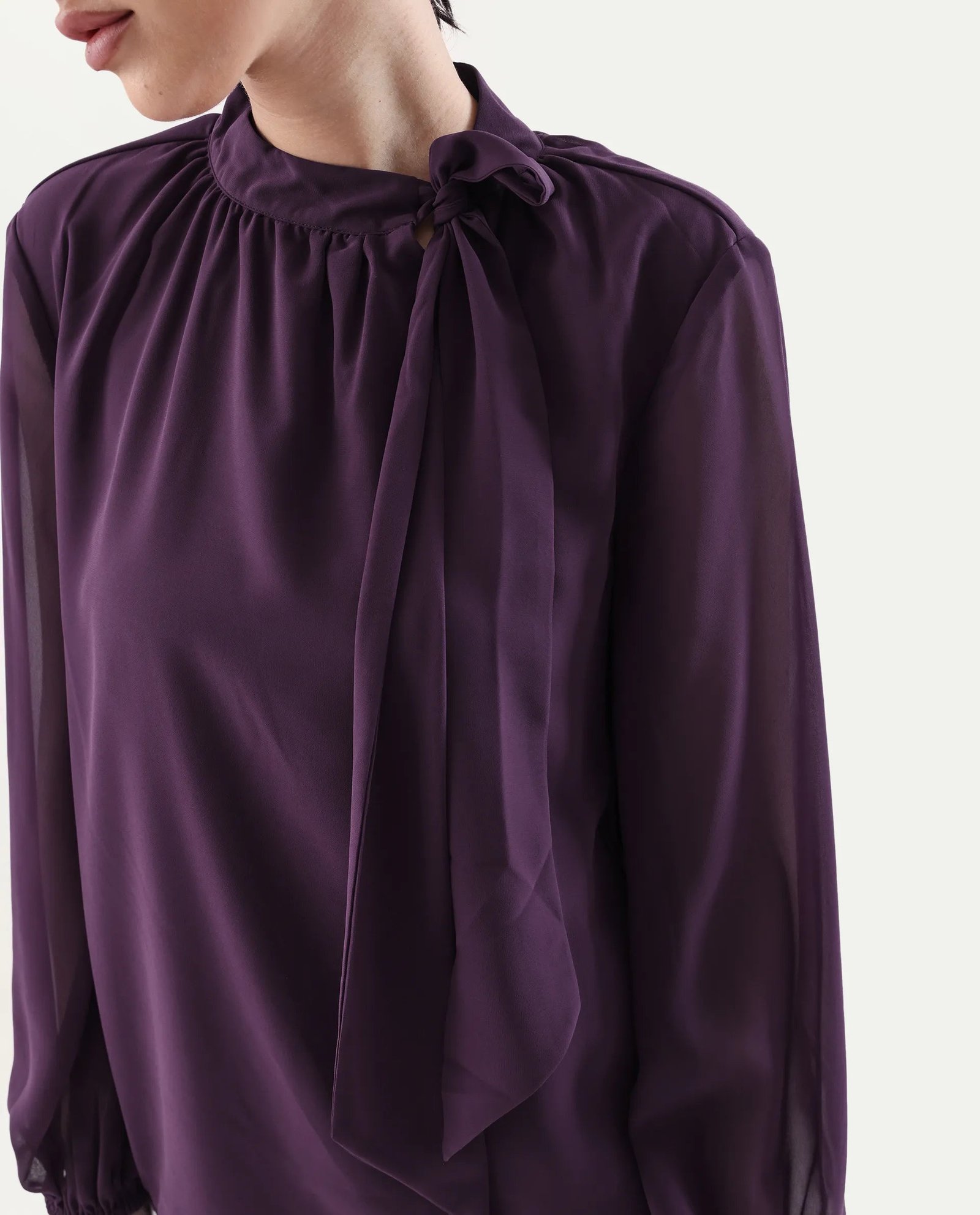 Rareism Women's Elden Maroon Polyester Tie-Up Neck Regular Fit Plain Top - Image 3