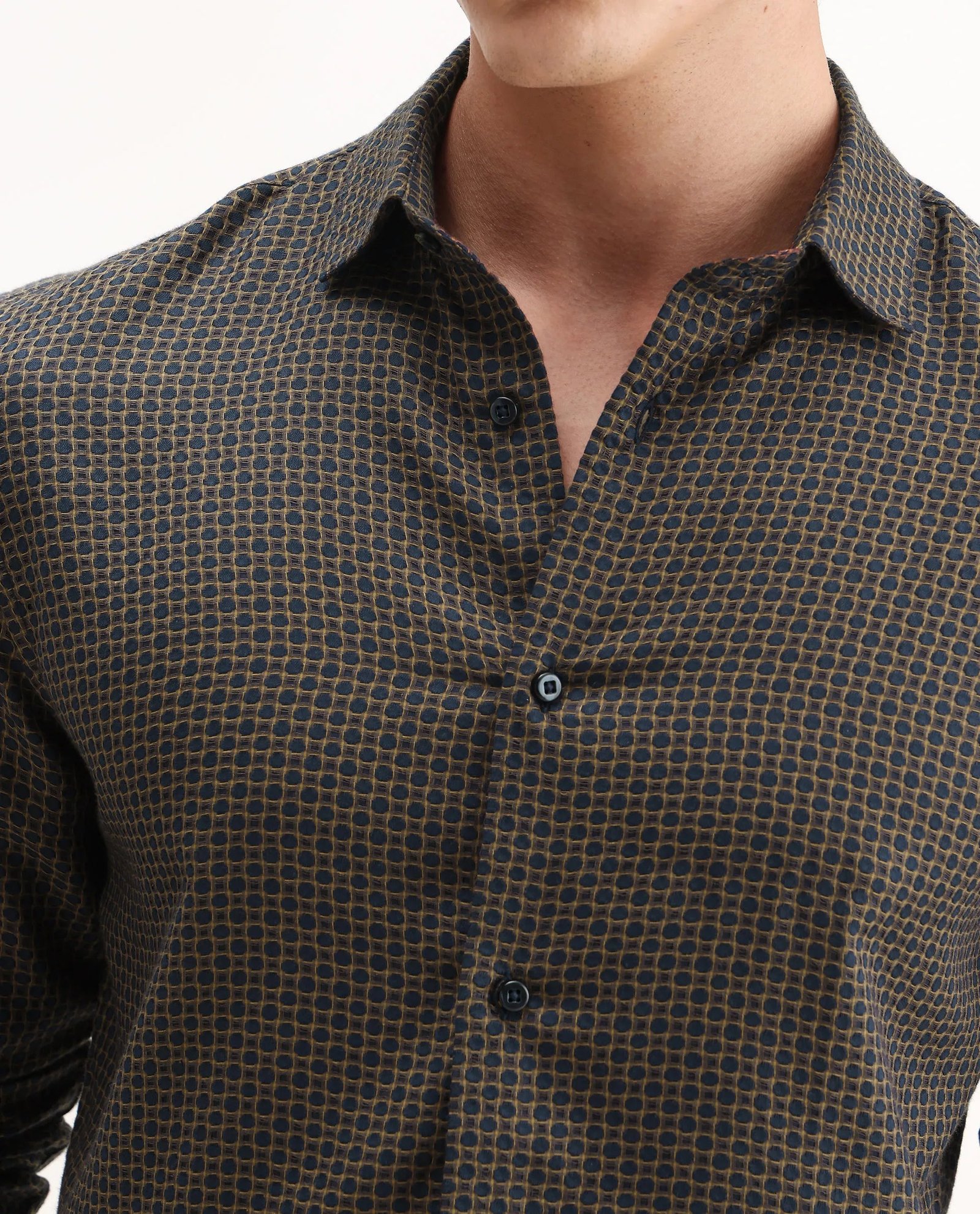 Rare Rabbit Men's Juxe Brown Cotton Fabric Spread Collar Regular Fit Geometric Print Shirt - Image 3