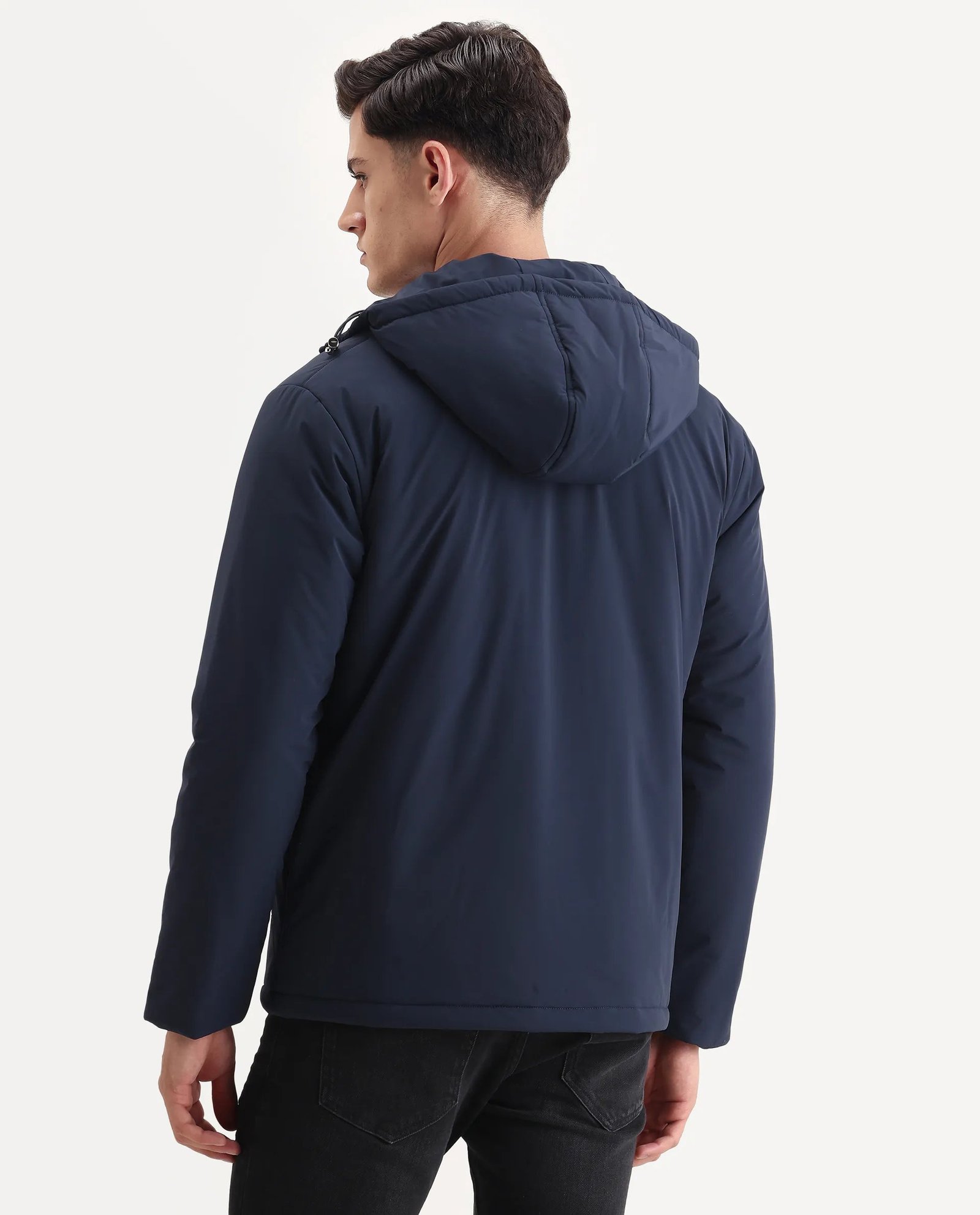 Rare Rabbit Men's Kost Navy Nylon Fabric High Neck Relaxed Fit Plain Jacket - Image 7