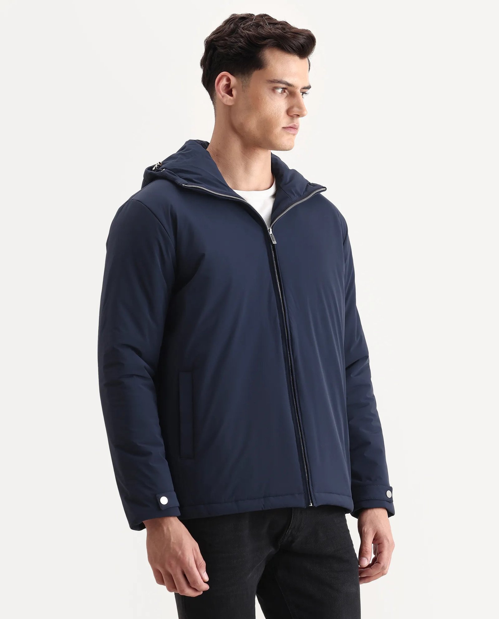 Rare Rabbit Men's Kost Navy Nylon Fabric High Neck Relaxed Fit Plain Jacket - Image 6