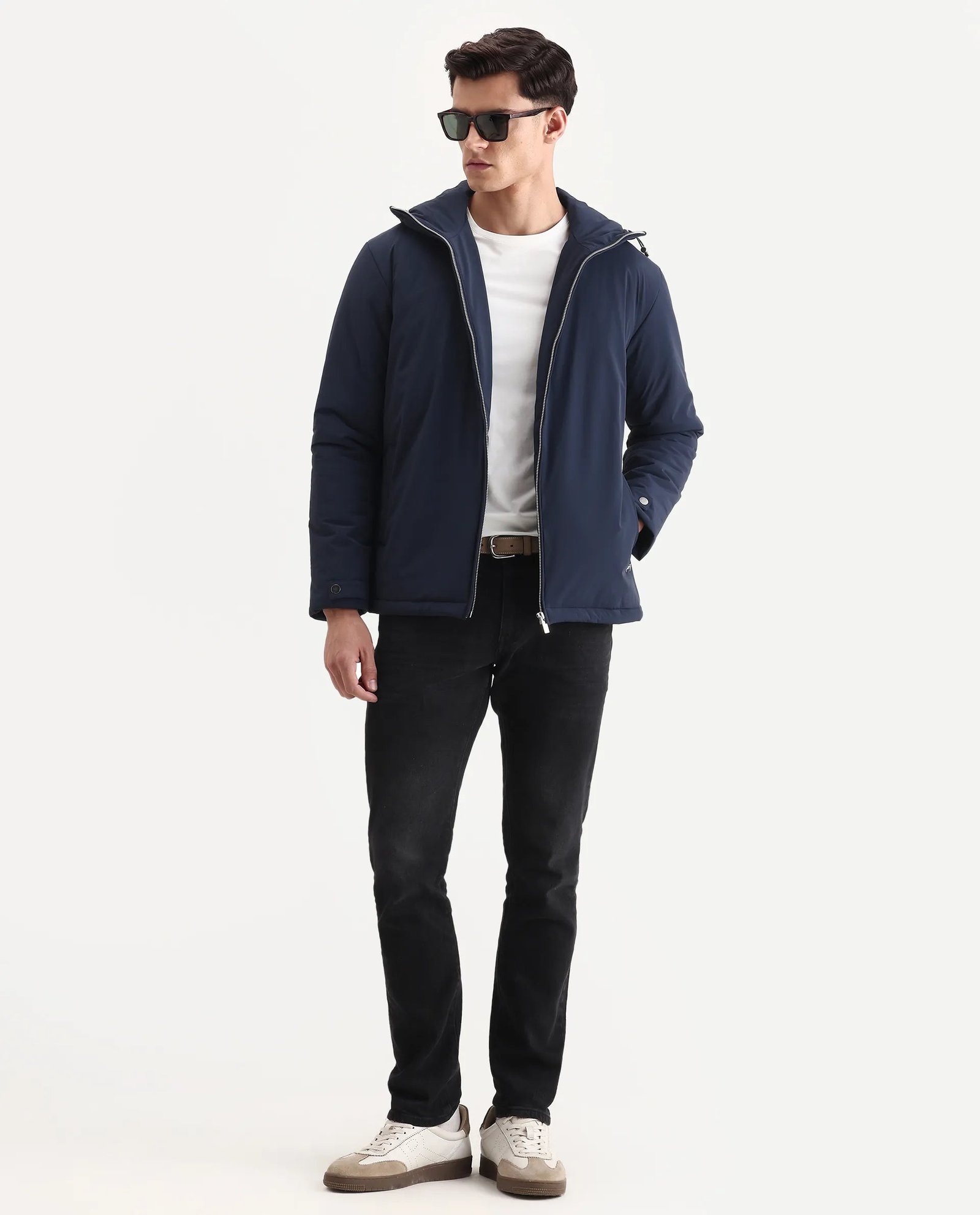 Rare Rabbit Men's Kost Navy Nylon Fabric High Neck Relaxed Fit Plain Jacket - Image 2