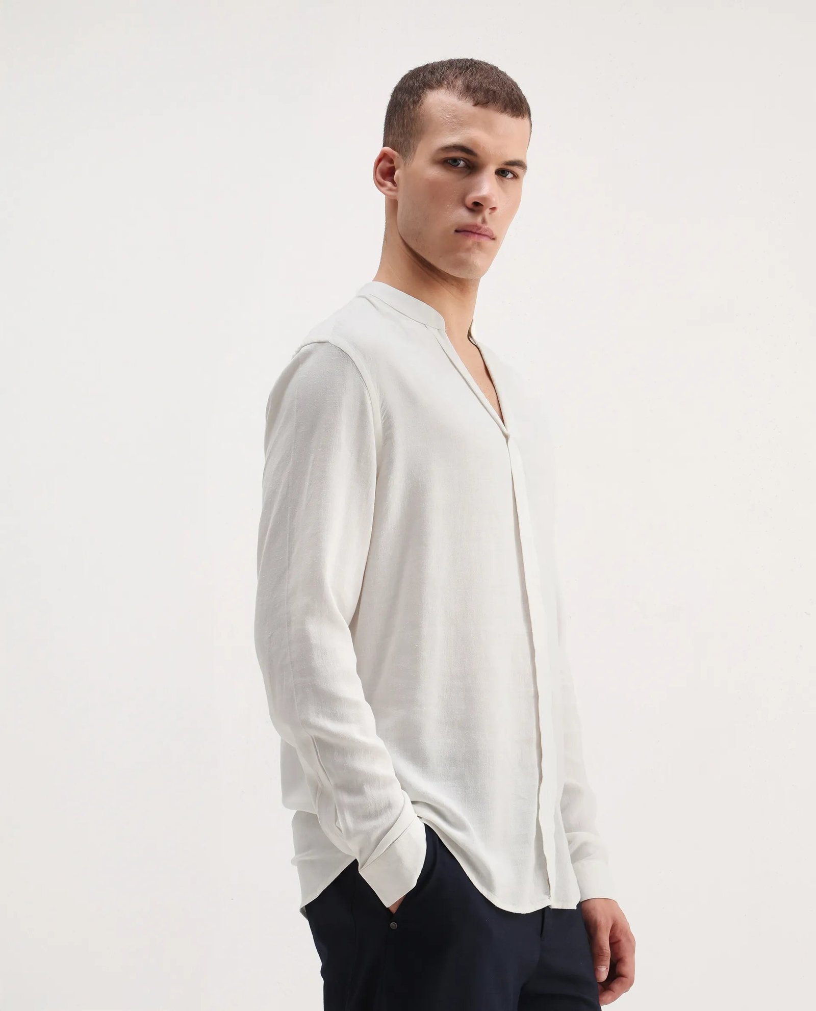 Rare Rabbit Men's Kurto 25 White Linen Blend Plain Regular Fit Full Sleeve Mandarin Collar Shirt - Image 7