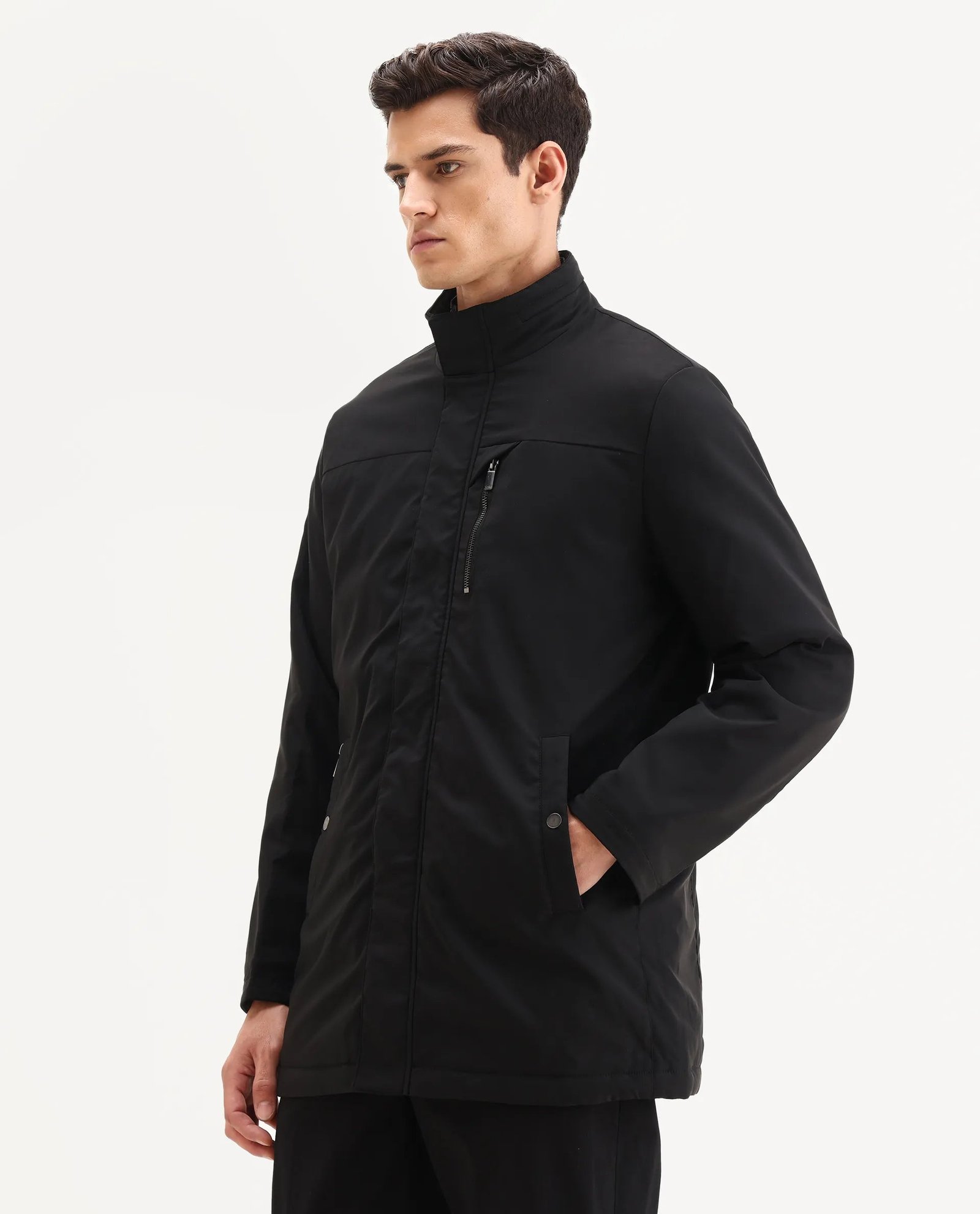 Rare Rabbit Men's Macaw-25 Black Polyester Plain Regular Fit Full Sleeve High Neck Jacket - Image 5