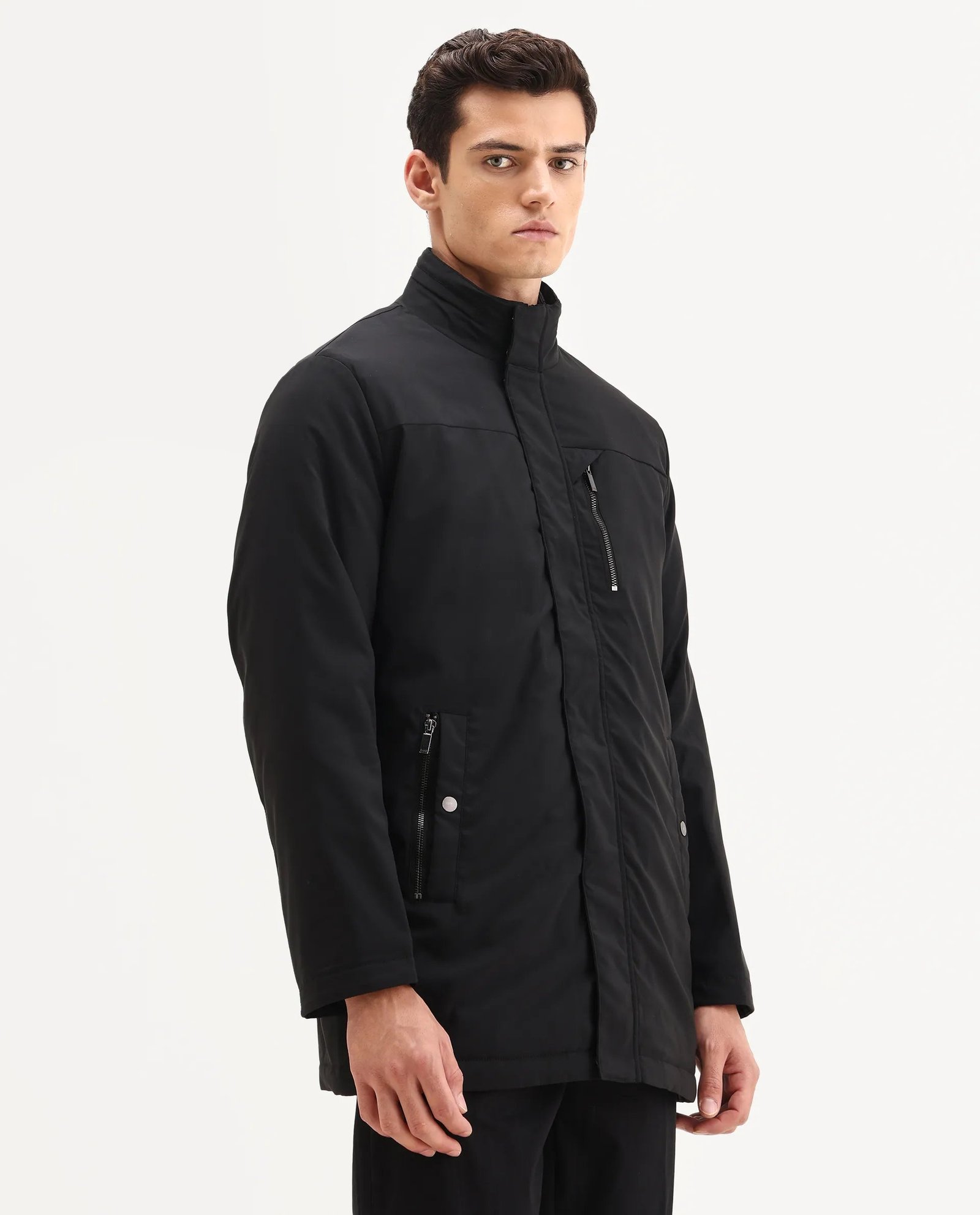 Rare Rabbit Men's Macaw-25 Black Polyester Plain Regular Fit Full Sleeve High Neck Jacket - Image 6