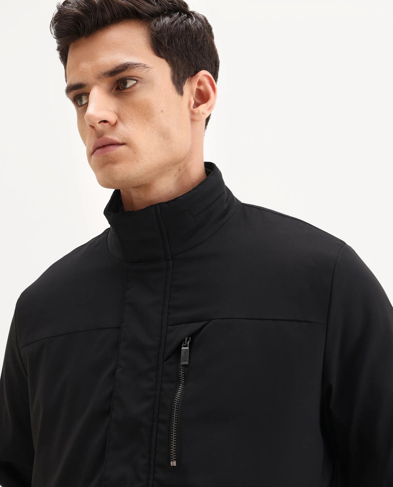 Rare Rabbit Men's Macaw-25 Black Polyester Plain Regular Fit Full Sleeve High Neck Jacket - Image 7