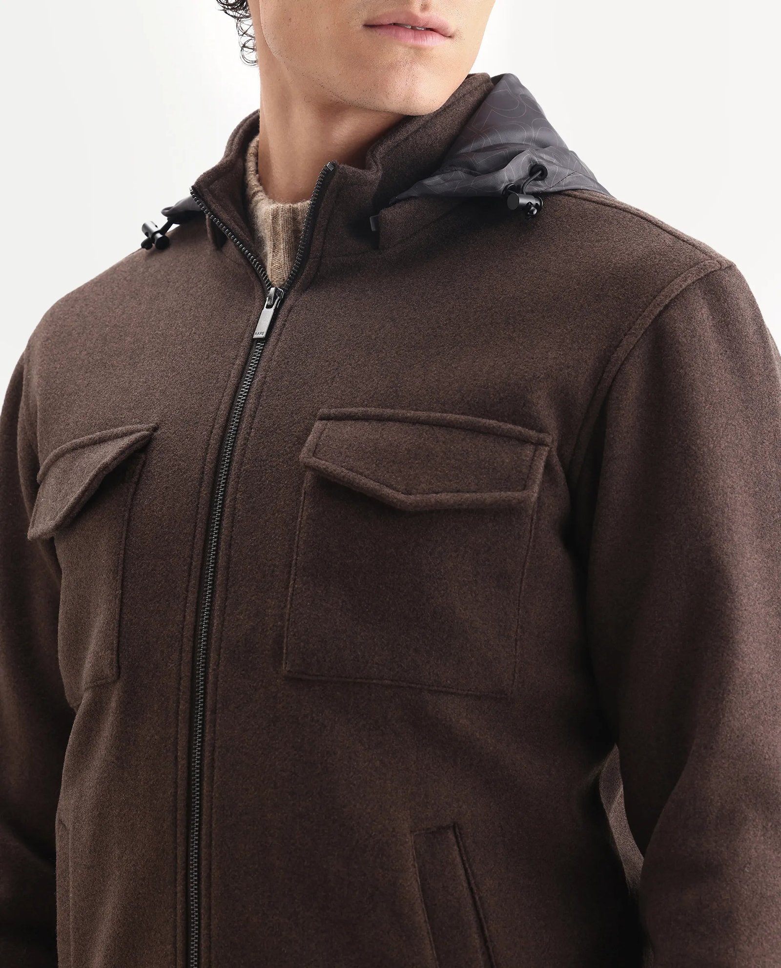 Rare Rabbit Men's Meron-25 Dark Brown Polyester Textured Relaxed Fit Full Sleeve Hooded Jacket - Image 3
