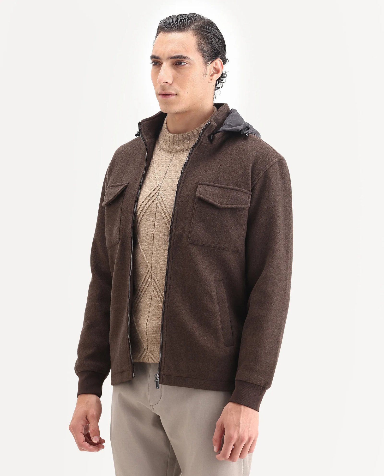 Rare Rabbit Men's Meron-25 Dark Brown Polyester Textured Relaxed Fit Full Sleeve Hooded Jacket - Image 5