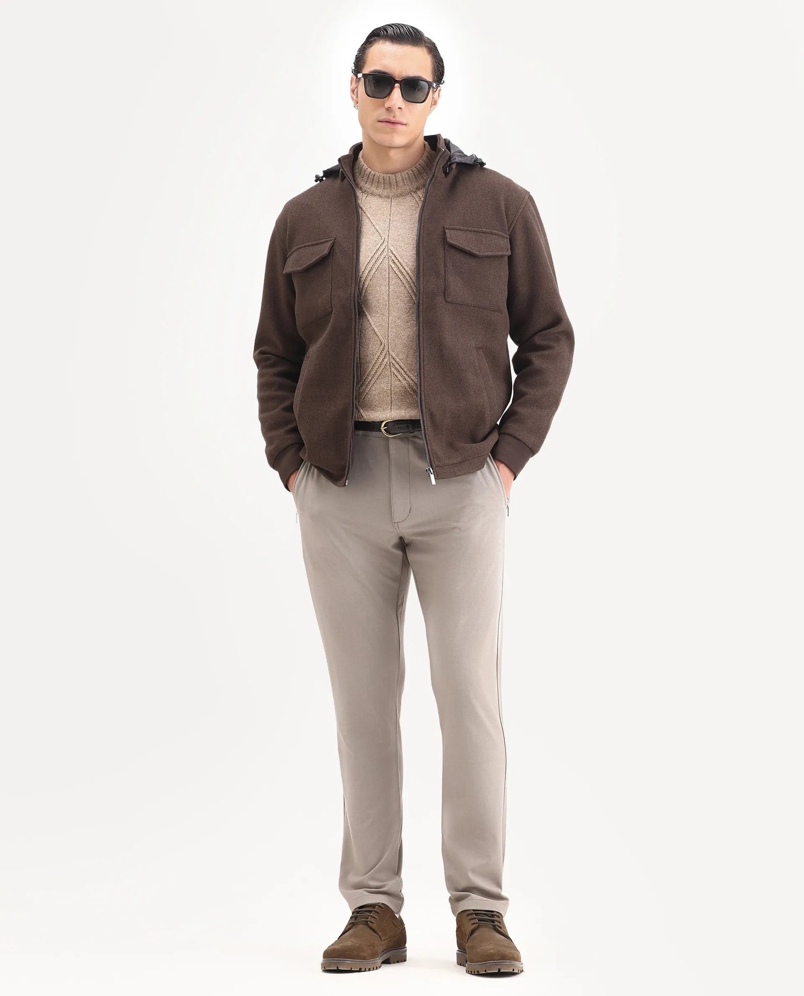 Rare Rabbit Men's Meron-25 Dark Brown Polyester Textured Relaxed Fit Full Sleeve Hooded Jacket - Image 2