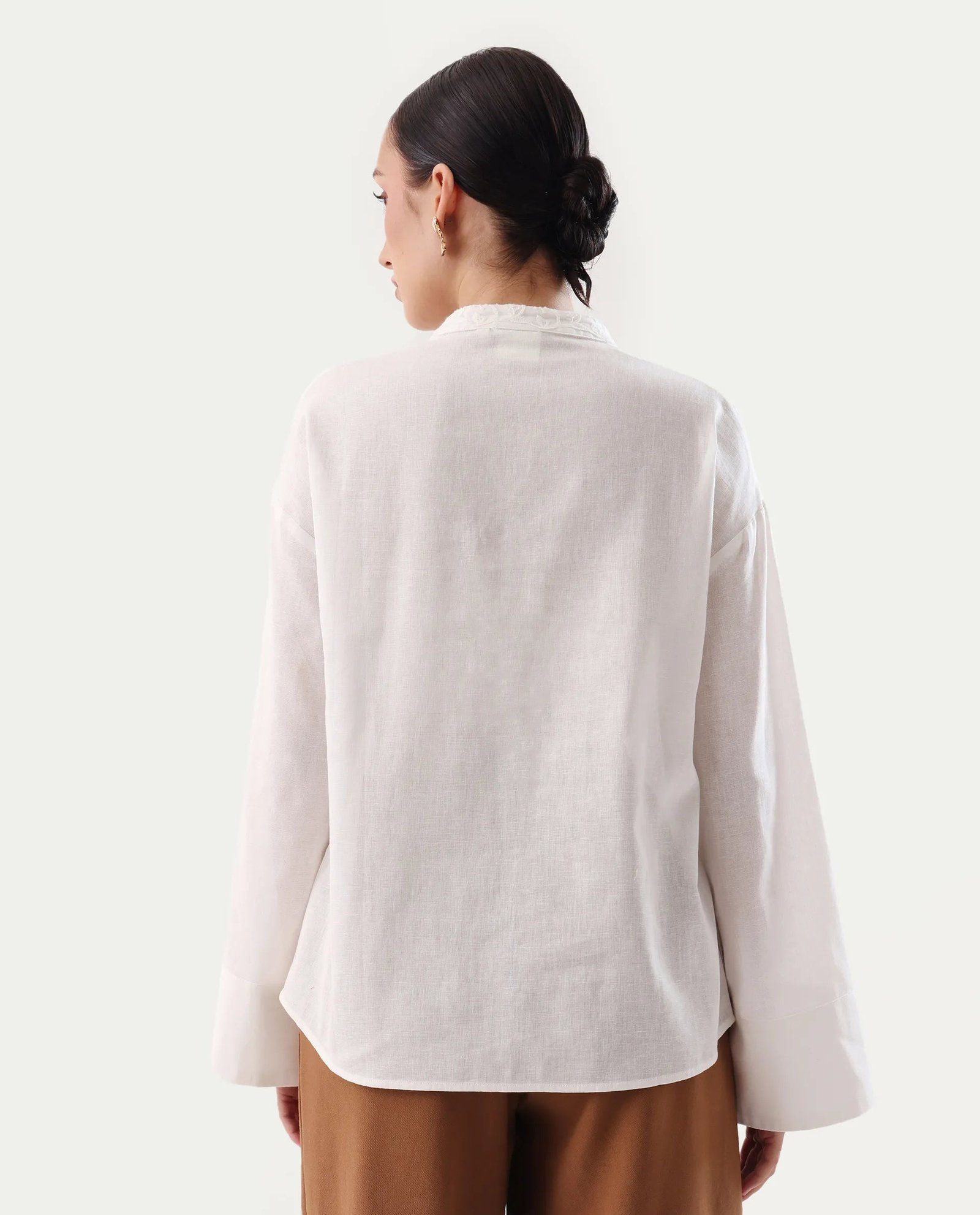 Rareism Women's Nubank Off White Cotton Blend Mandarin Collar Regular Fit Plain Top - Image 7