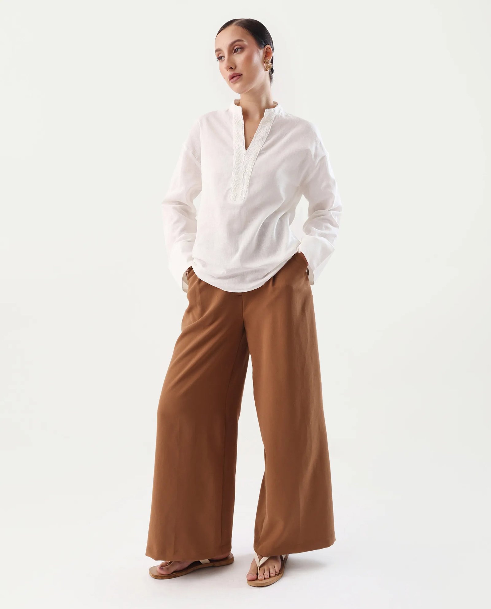 Rareism Women's Nubank Off White Cotton Blend Mandarin Collar Regular Fit Plain Top - Image 2