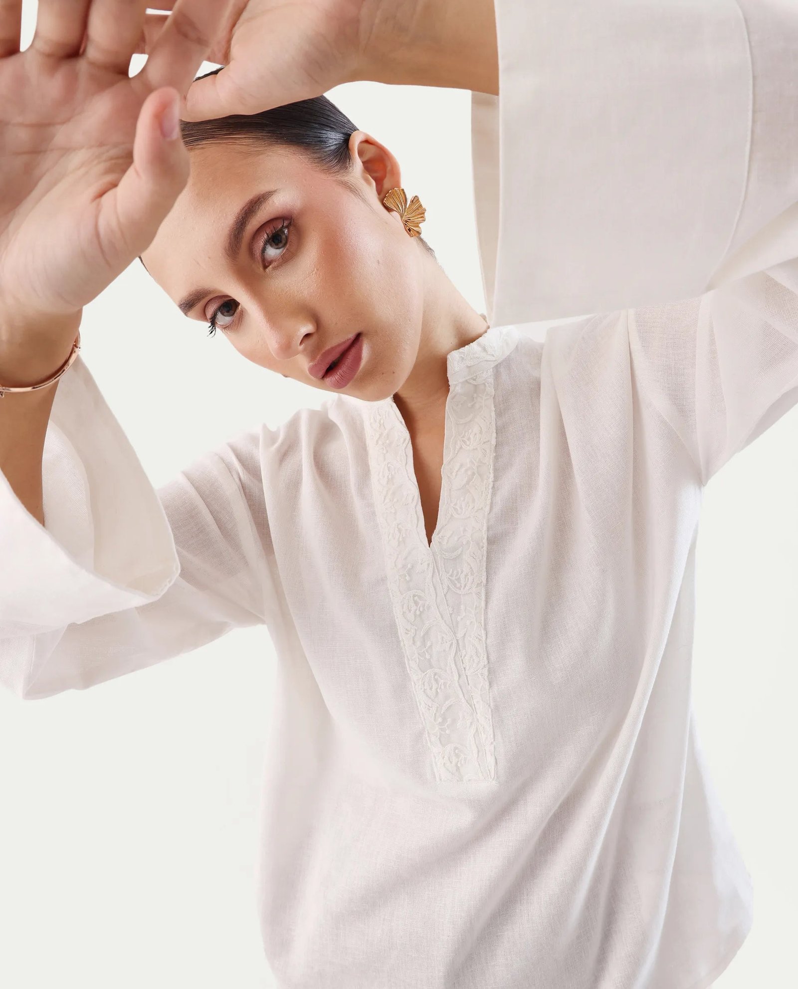 Rareism Women's Nubank Off White Cotton Blend Mandarin Collar Regular Fit Plain Top - Image 4