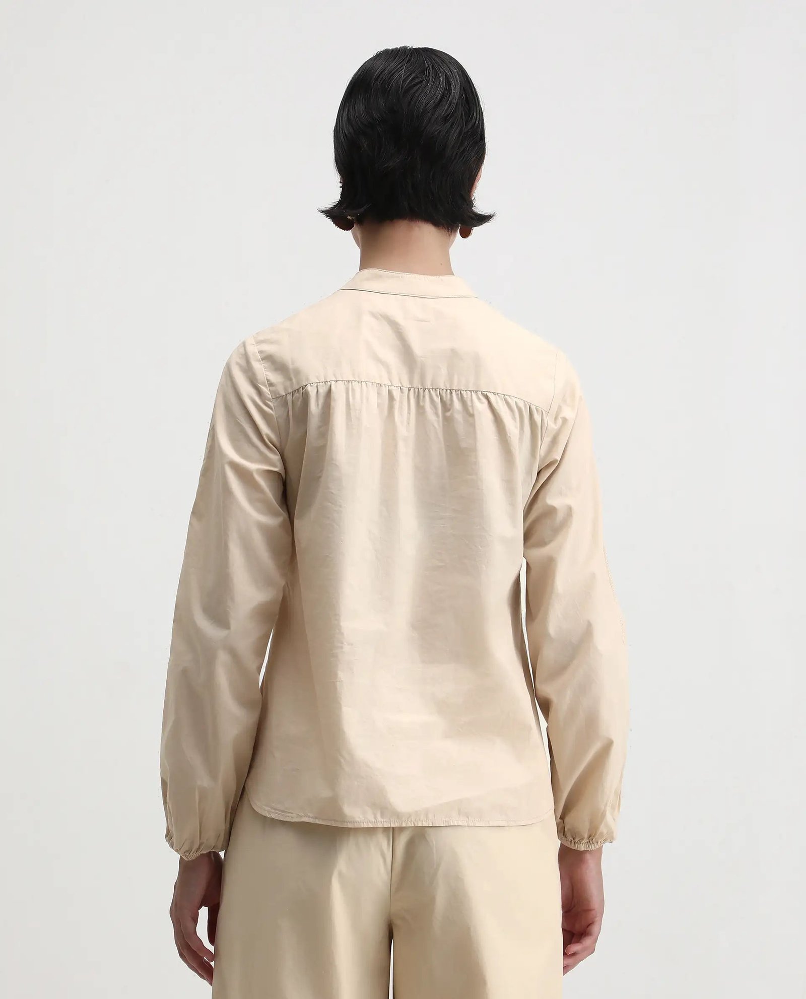 Rareism Women's Nucut-T Beige Cotton Mandarin Collar Regular Fit Top - Image 8