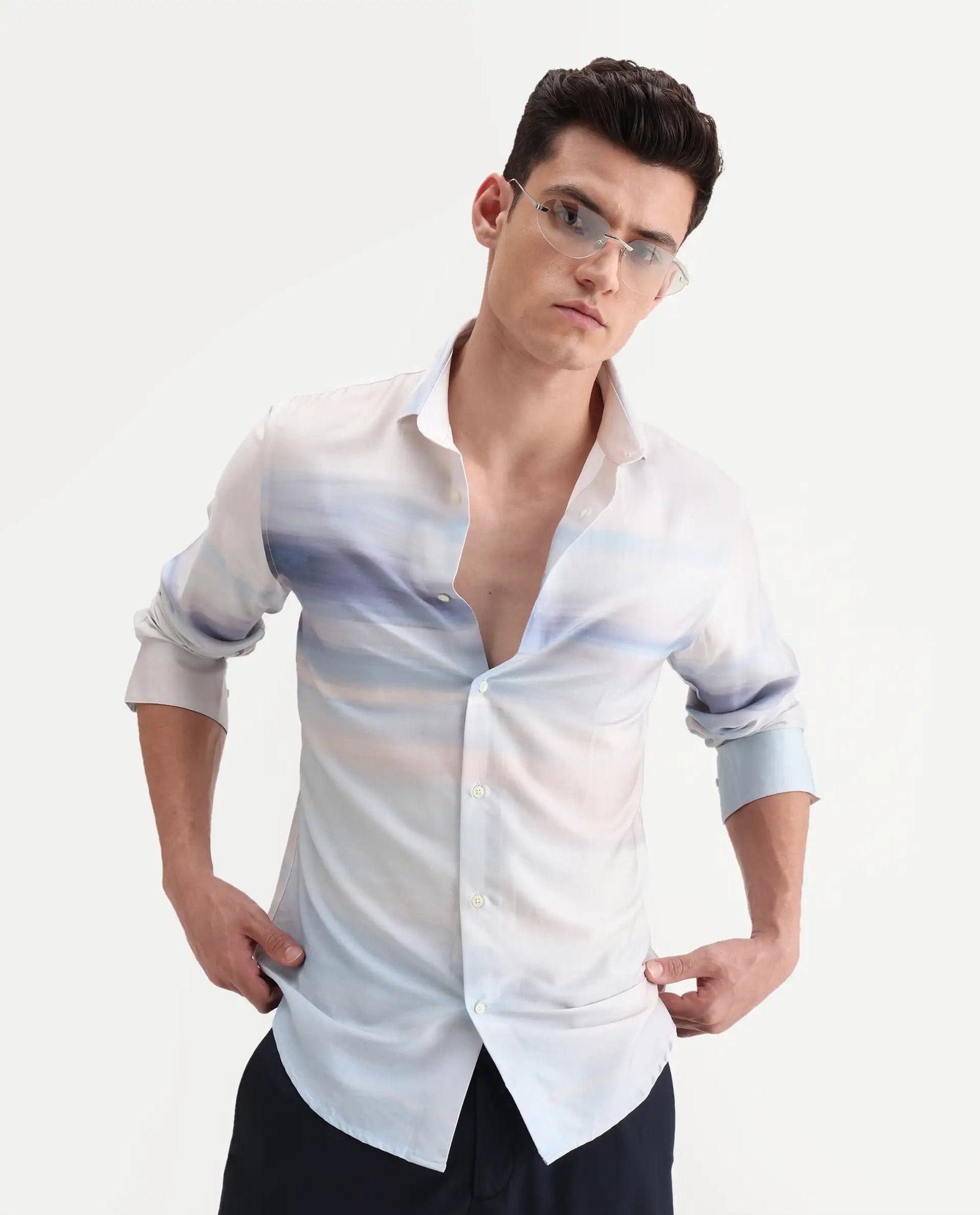 Rare Rabbit Men's Pumot Off White Cotton Blend Abstract Print Regular Fit Full Sleeve Collared Shirt