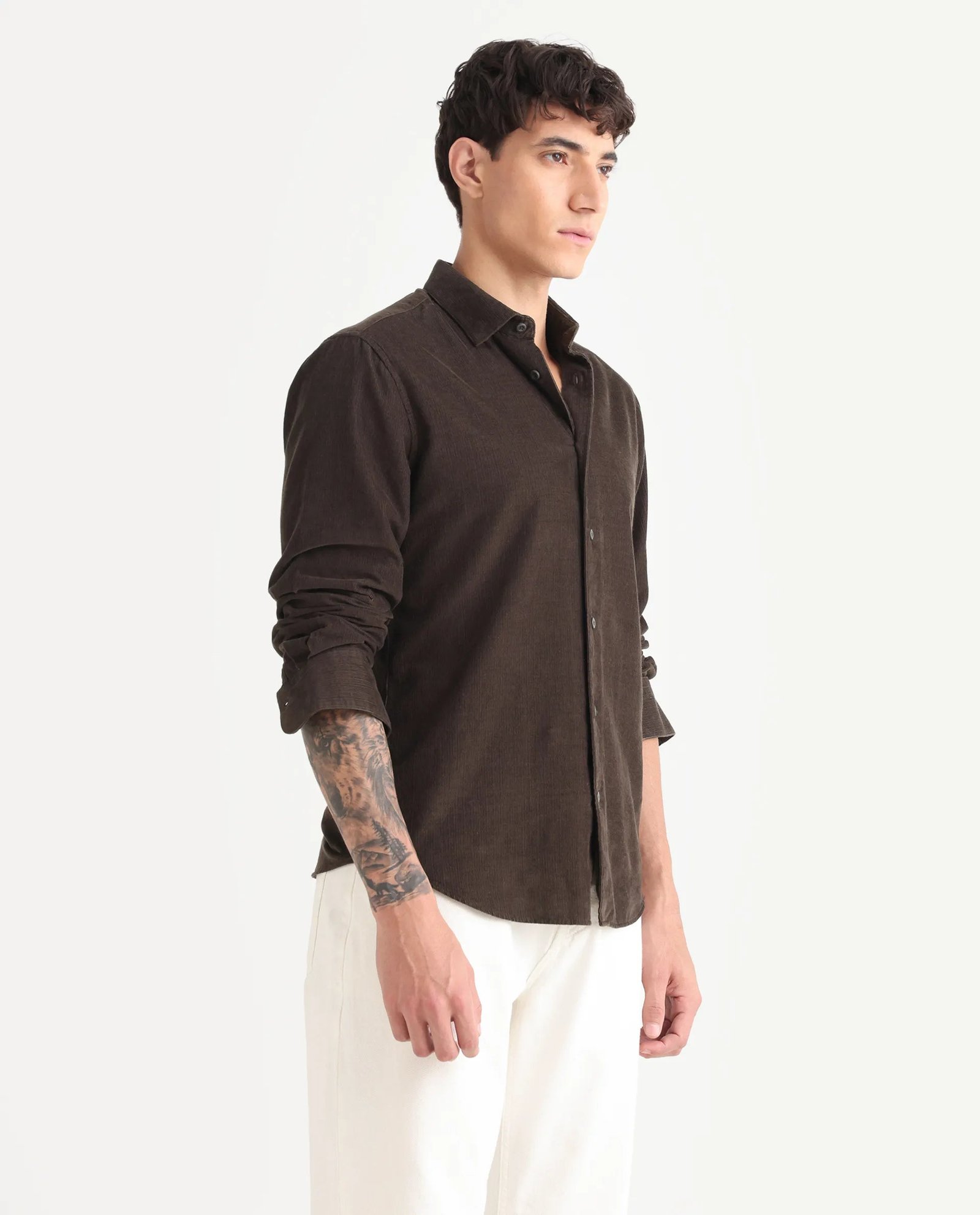 Rare Rabbit Men's Buita Dark Brown Cotton Plain Regular Fit Full Sleeve Collared Shirt - Image 6