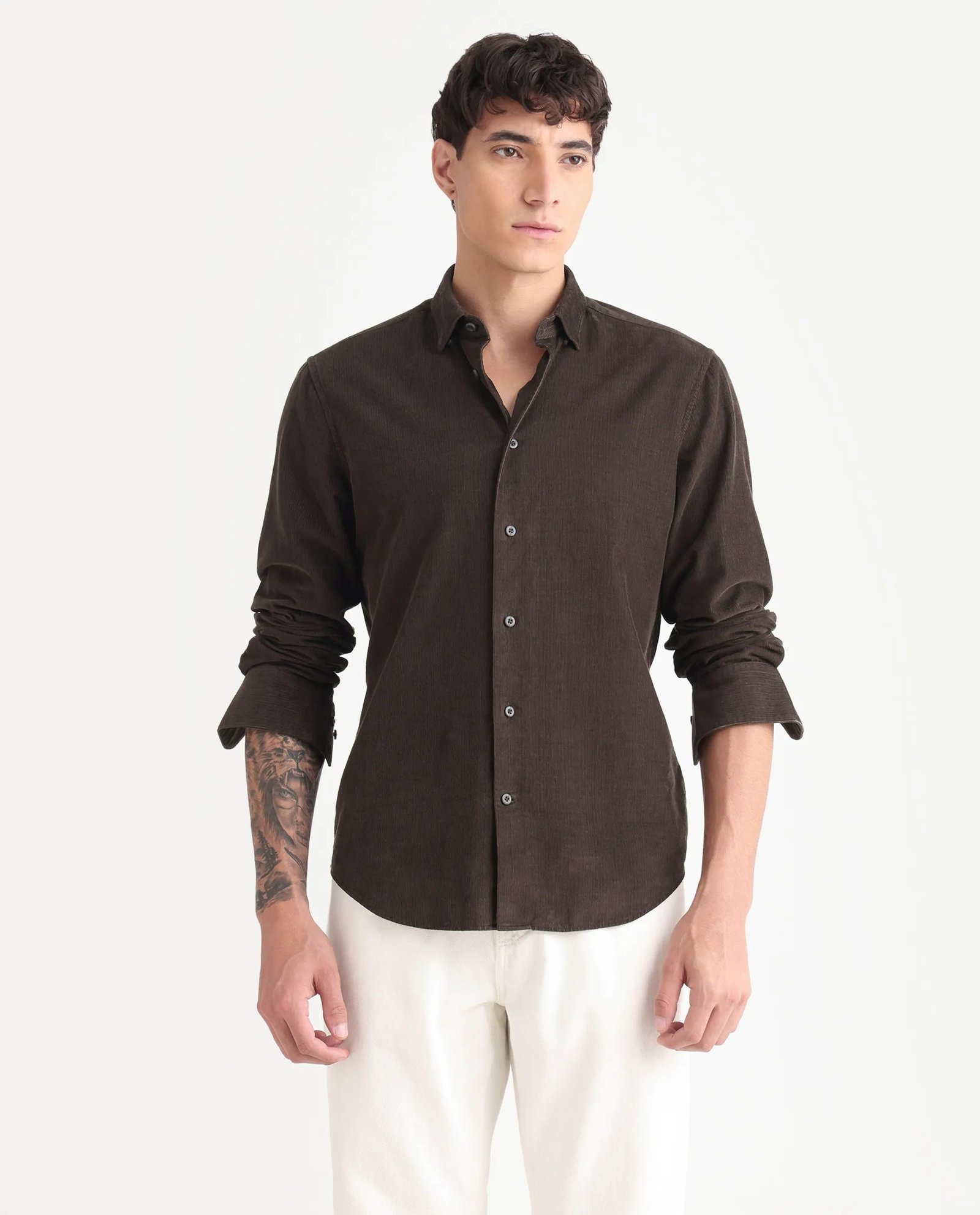 Rare Rabbit Men's Buita Dark Brown Cotton Plain Regular Fit Full Sleeve Collared Shirt - Image 7
