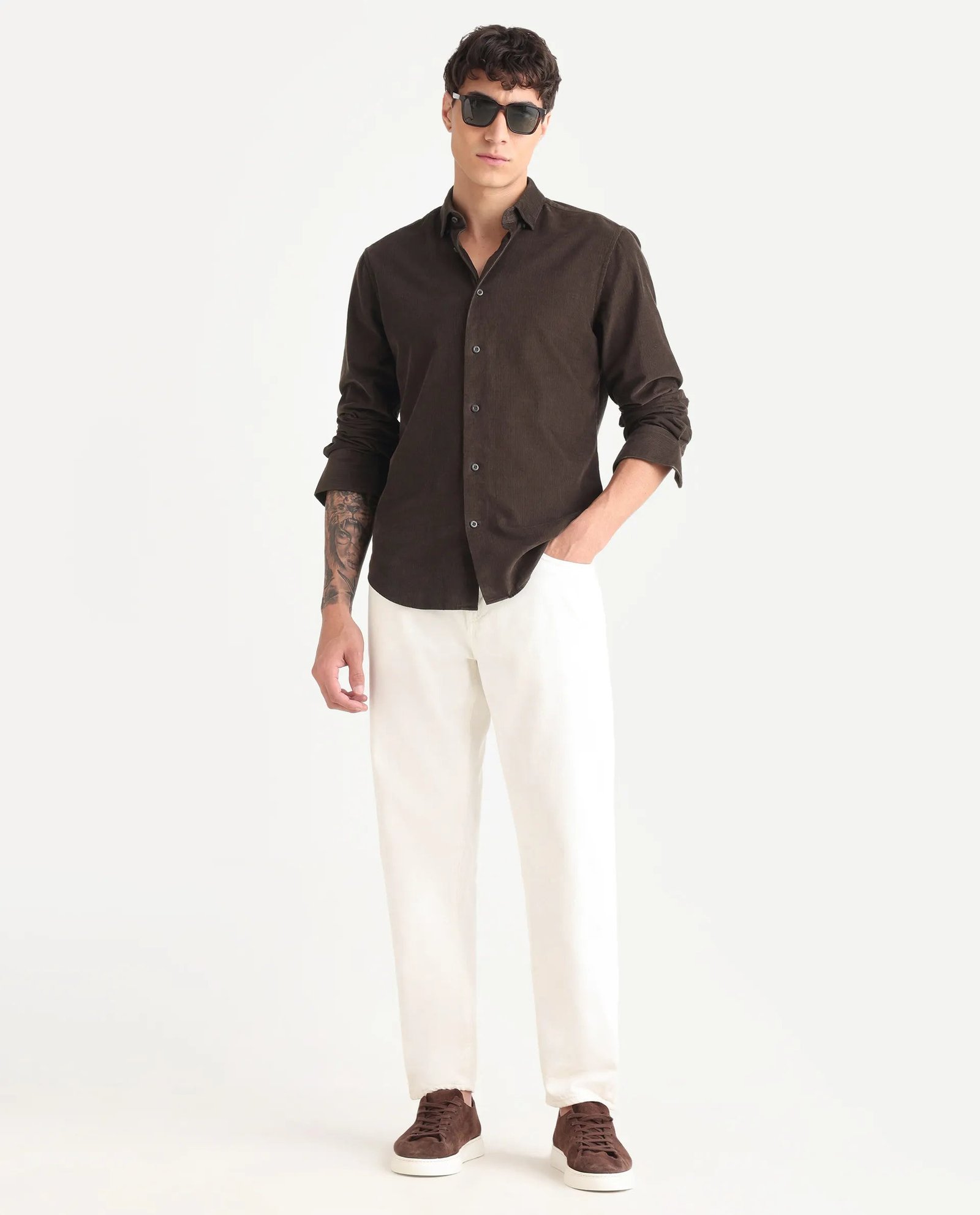 Rare Rabbit Men's Buita Dark Brown Cotton Plain Regular Fit Full Sleeve Collared Shirt - Image 2