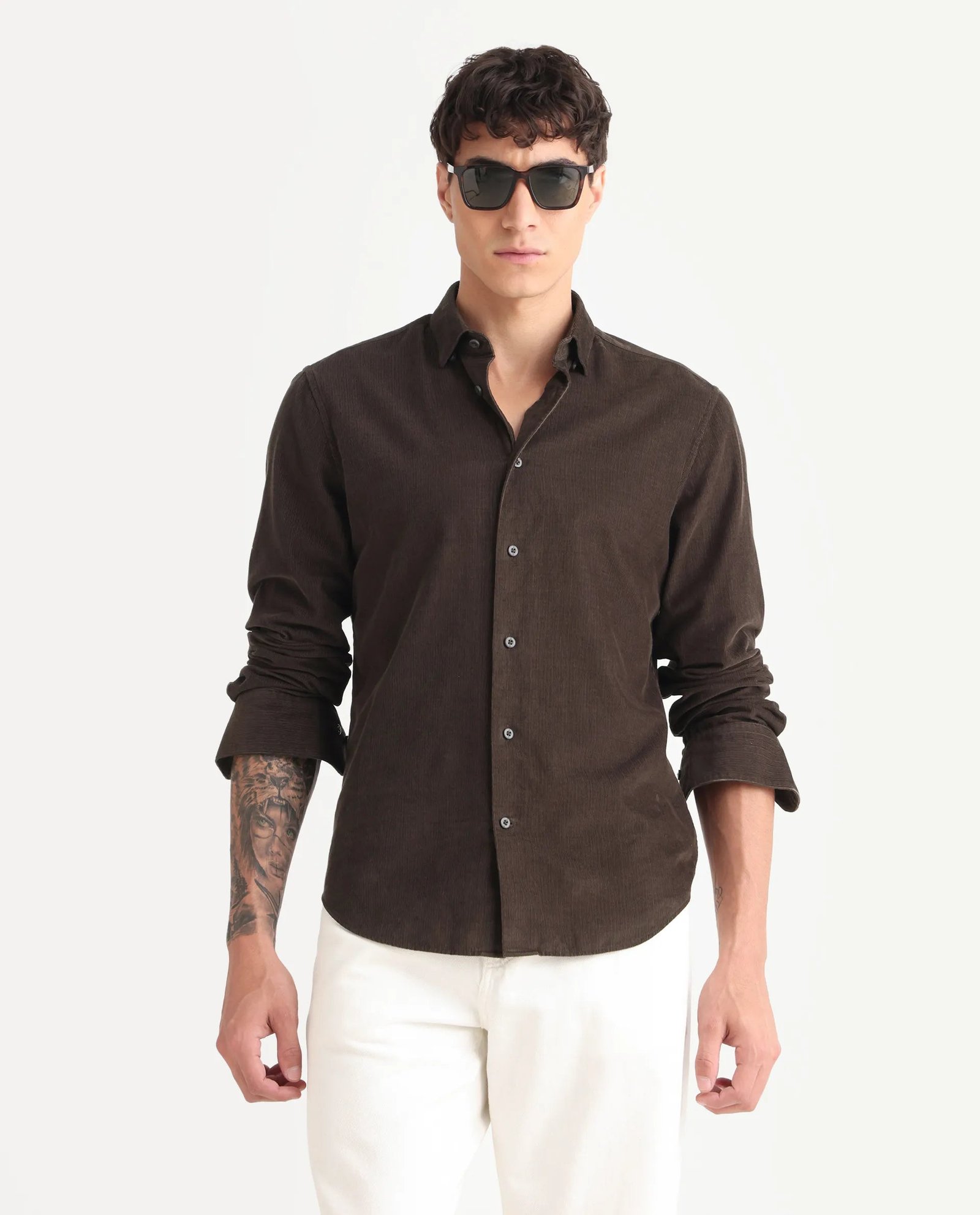 Rare Rabbit Men's Buita Dark Brown Cotton Plain Regular Fit Full Sleeve Collared Shirt - Image 4