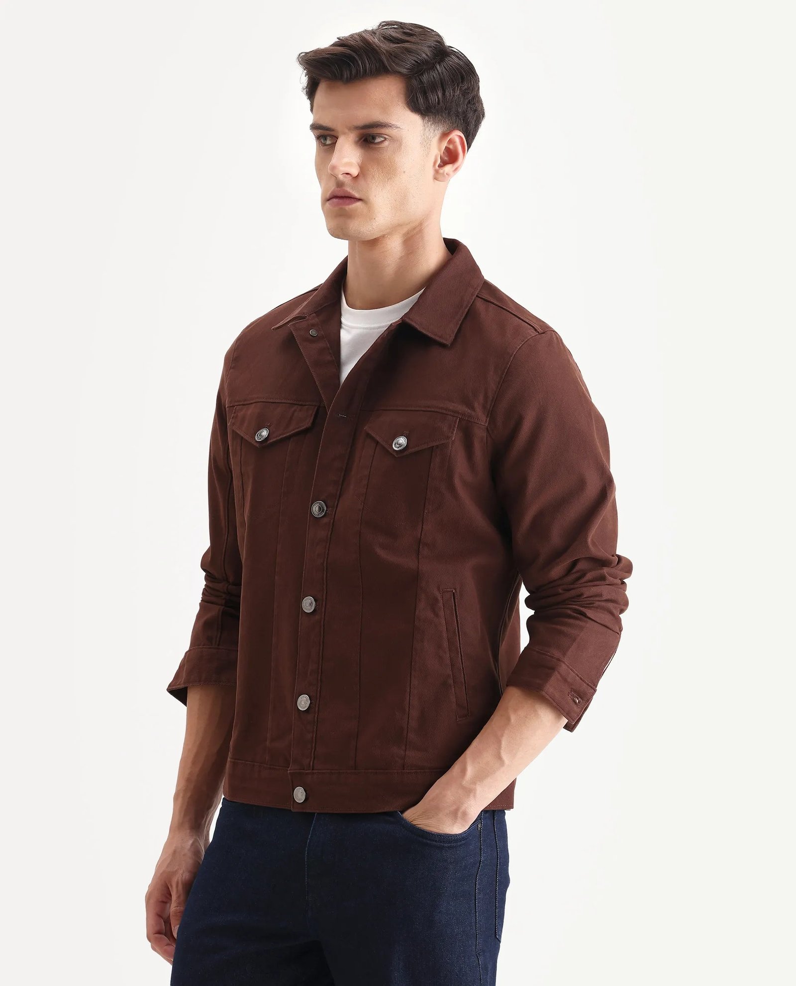 Rare Rabbit Men's Scut Brown Cotton Blend Fabric Collared Neck Relaxed Fit Plain Jacket - Image 5
