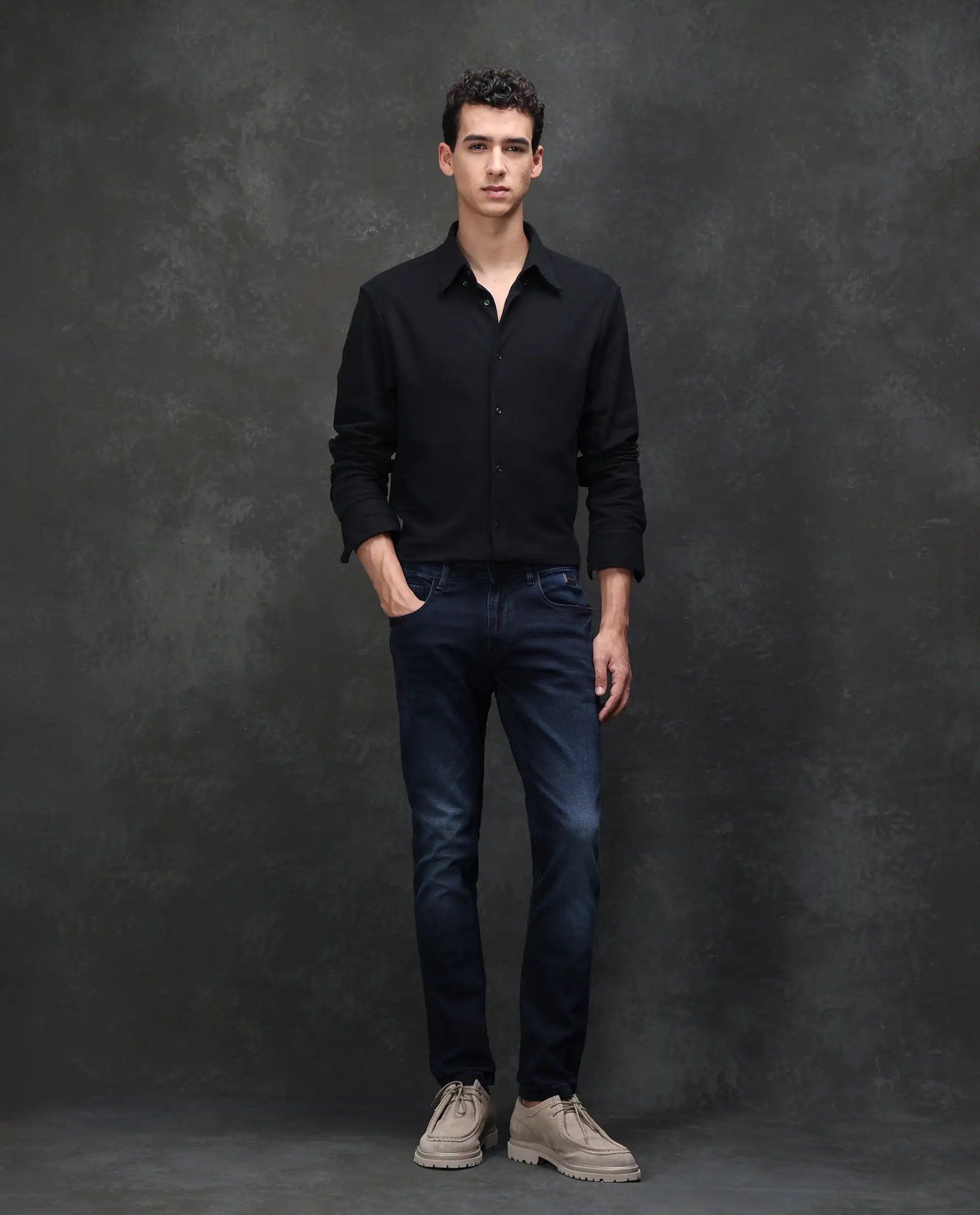 Rare Rabbit Men's Vane-25 Black Cotton Plain Regular Fit Full Sleeve Button-Down Collar Shirt - Image 2